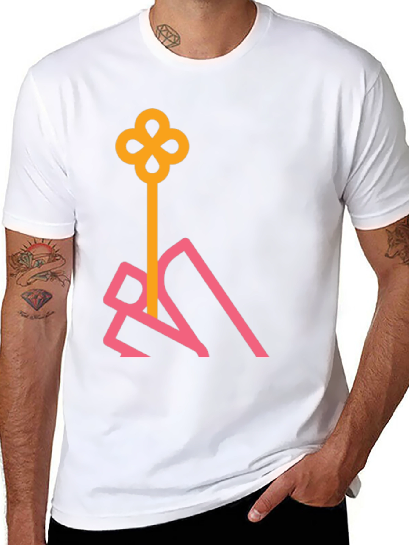 Stylish Black T-Shirt with Abstract Key Design