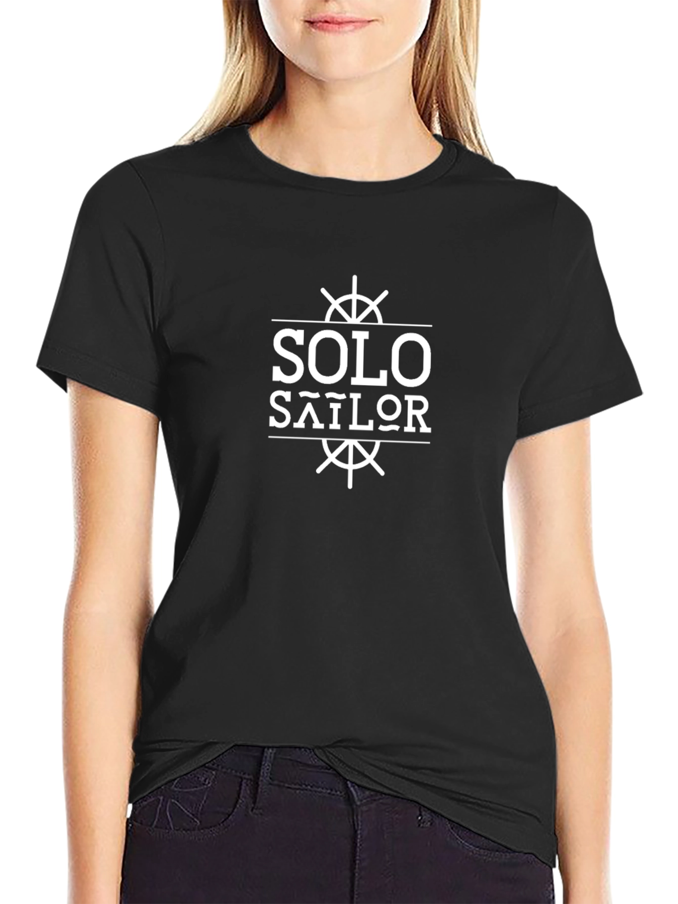 Solo Sailor Black Cotton T-Shirt - Nautical Theme