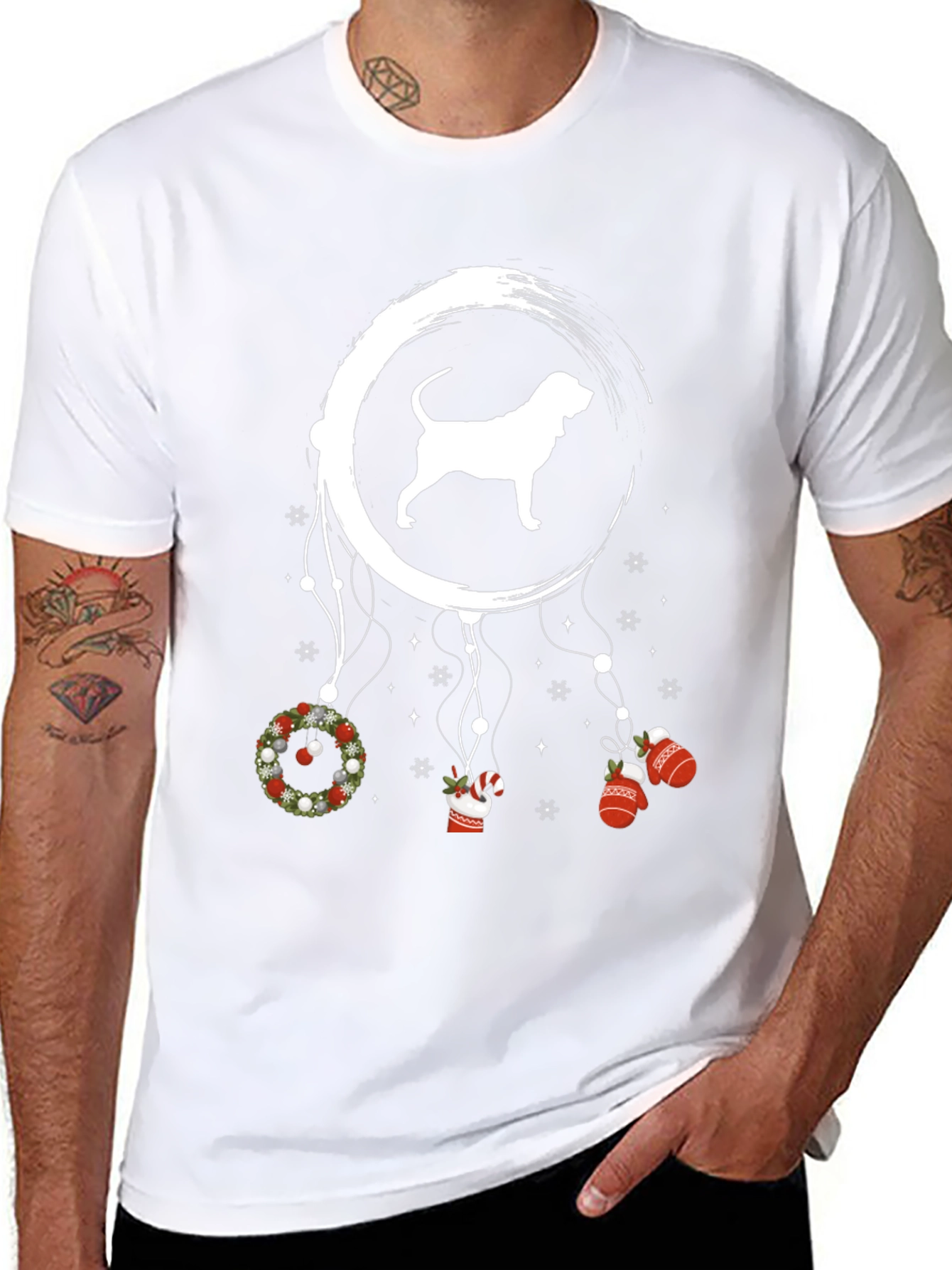 Festive Dog Dreamcatcher Black T-Shirt