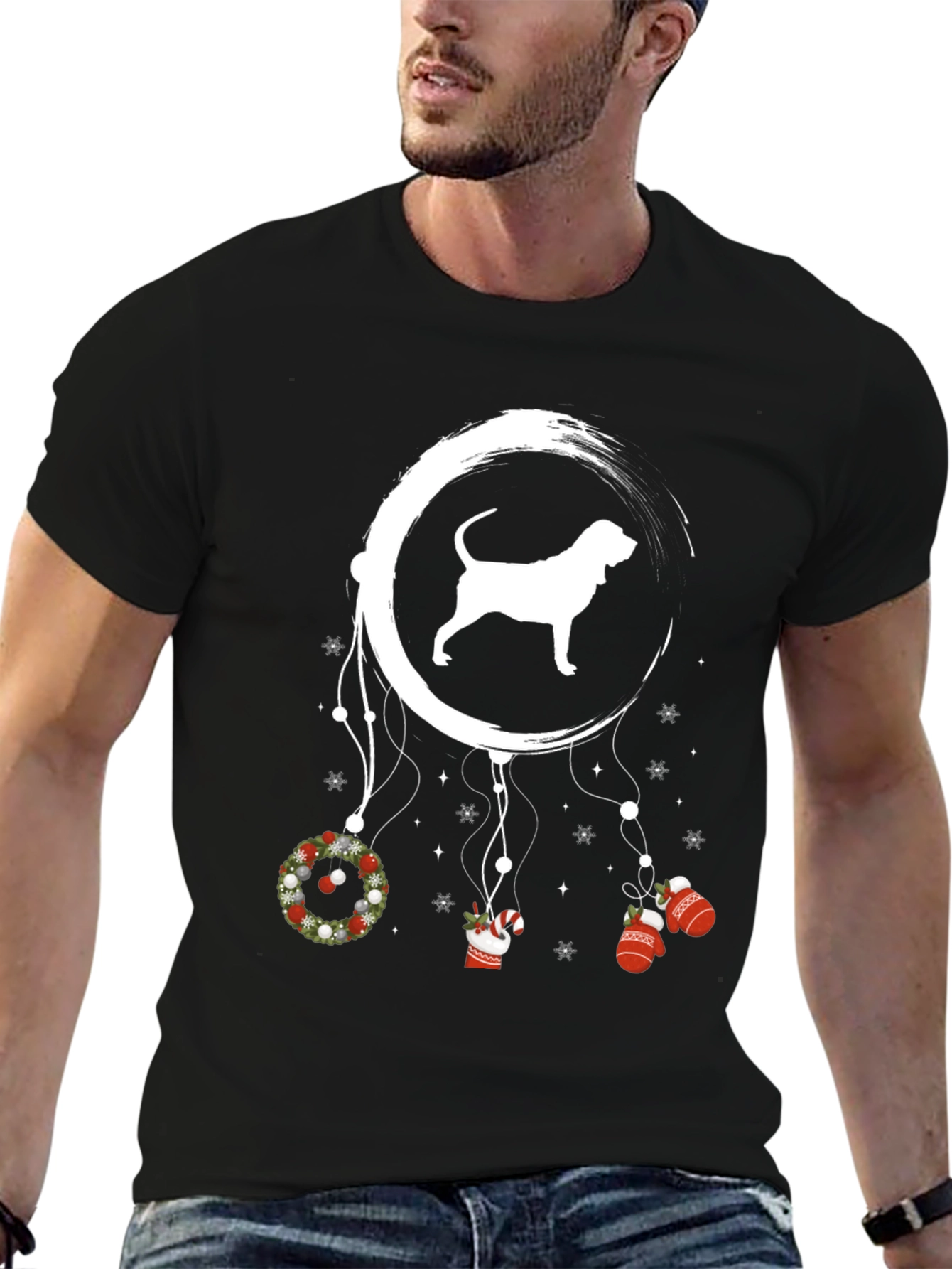 Festive Dog Dreamcatcher Black T-Shirt