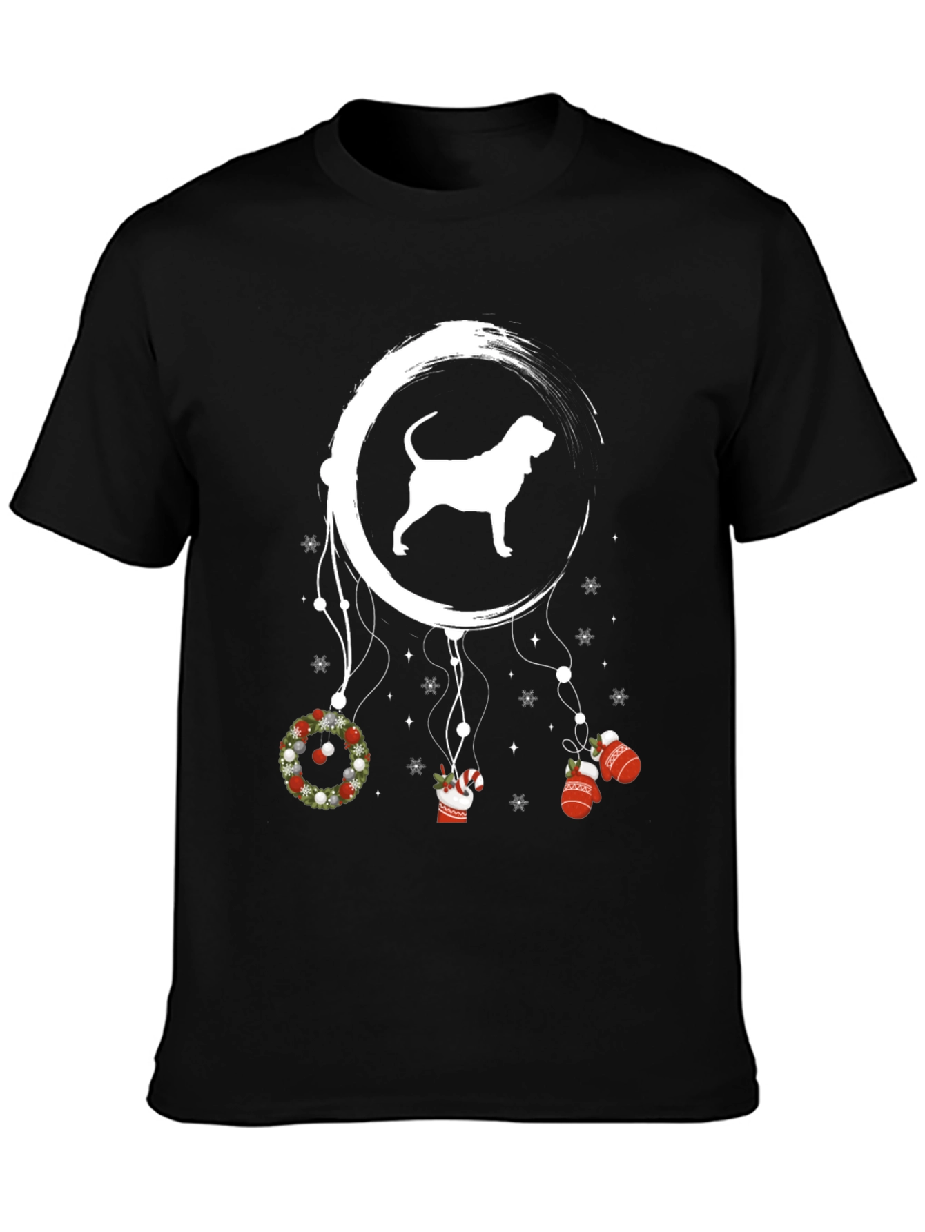 Festive Dog Dreamcatcher Black T-Shirt