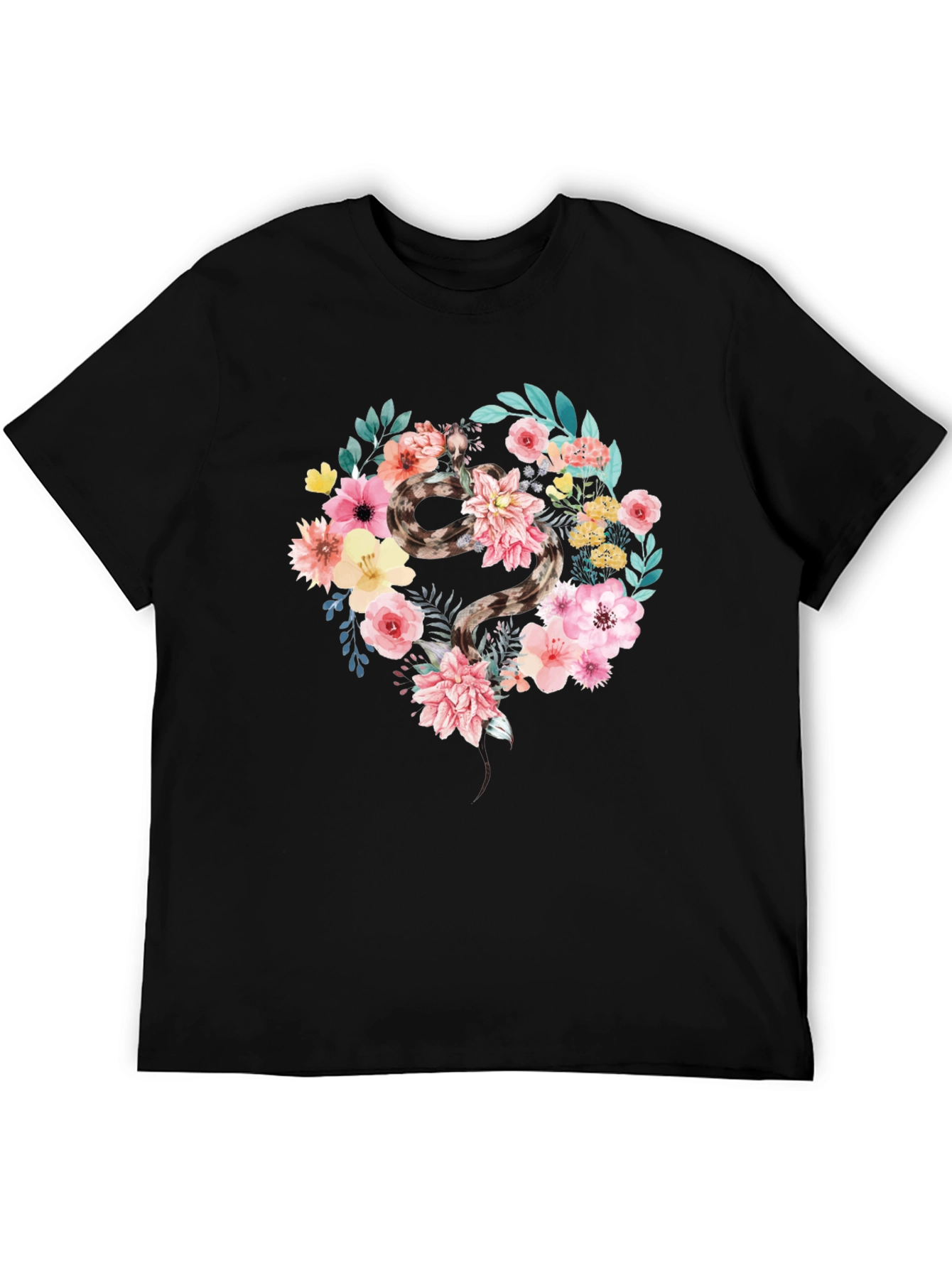 Floral Snake Graphic Tee - Unique Artistic Design
