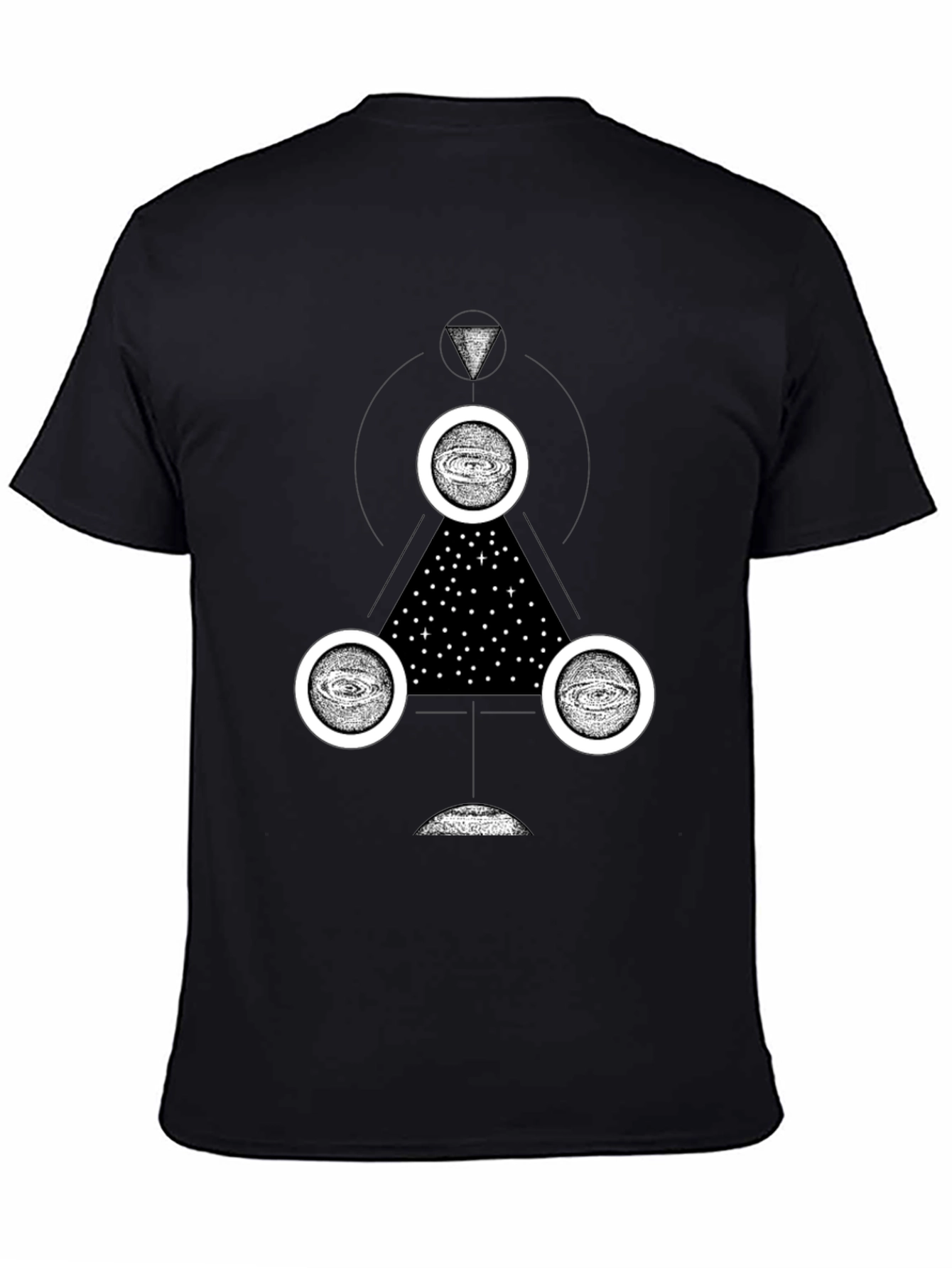 Cosmic Geometry Graphic Tee - Black Cotton T-Shirt