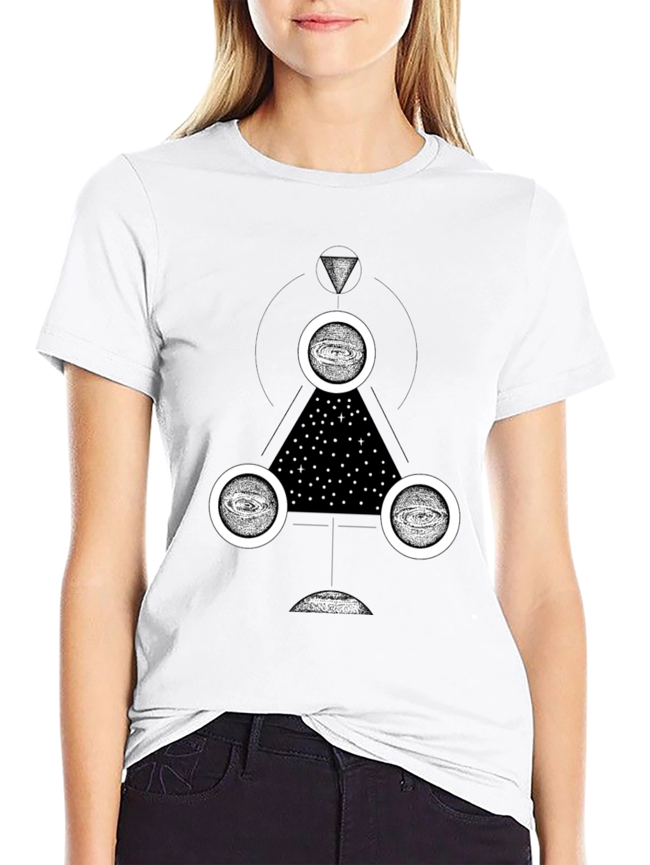 Cosmic Geometry Graphic Tee - Black Cotton T-Shirt