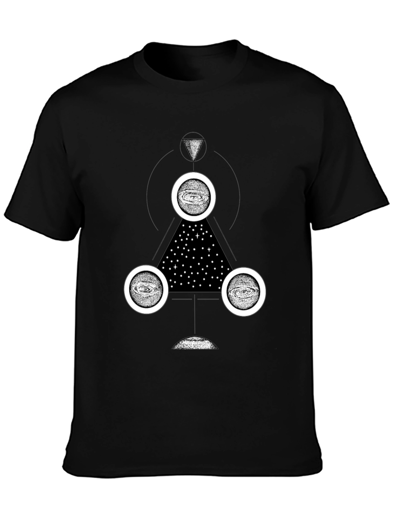 Cosmic Geometry Graphic Tee - Black Cotton T-Shirt