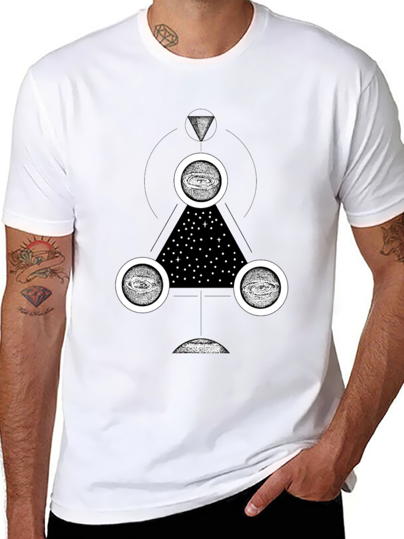 Cosmic Geometry Graphic Tee - Black Cotton T-Shirt
