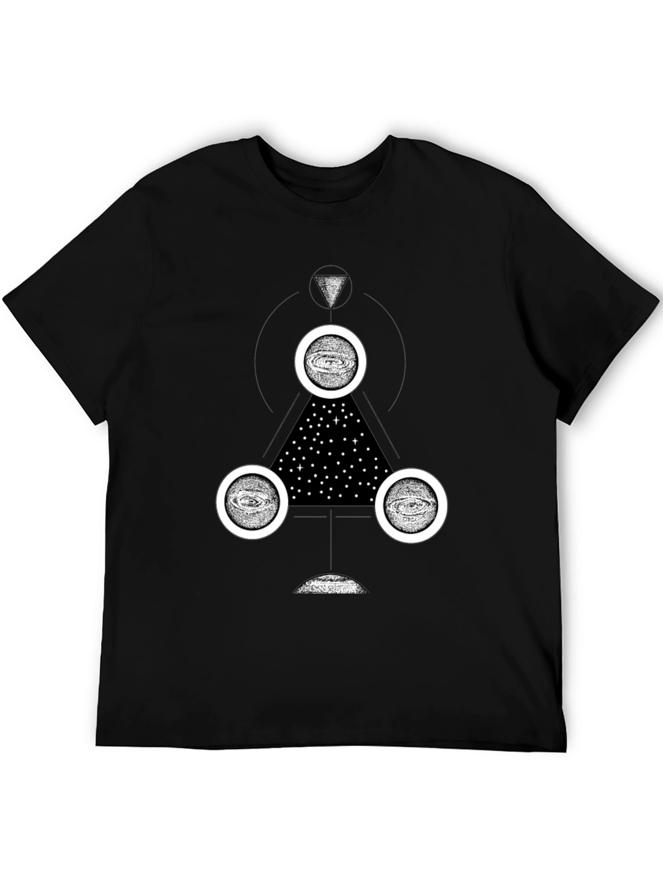 Cosmic Geometry Graphic Tee - Black Cotton T-Shirt