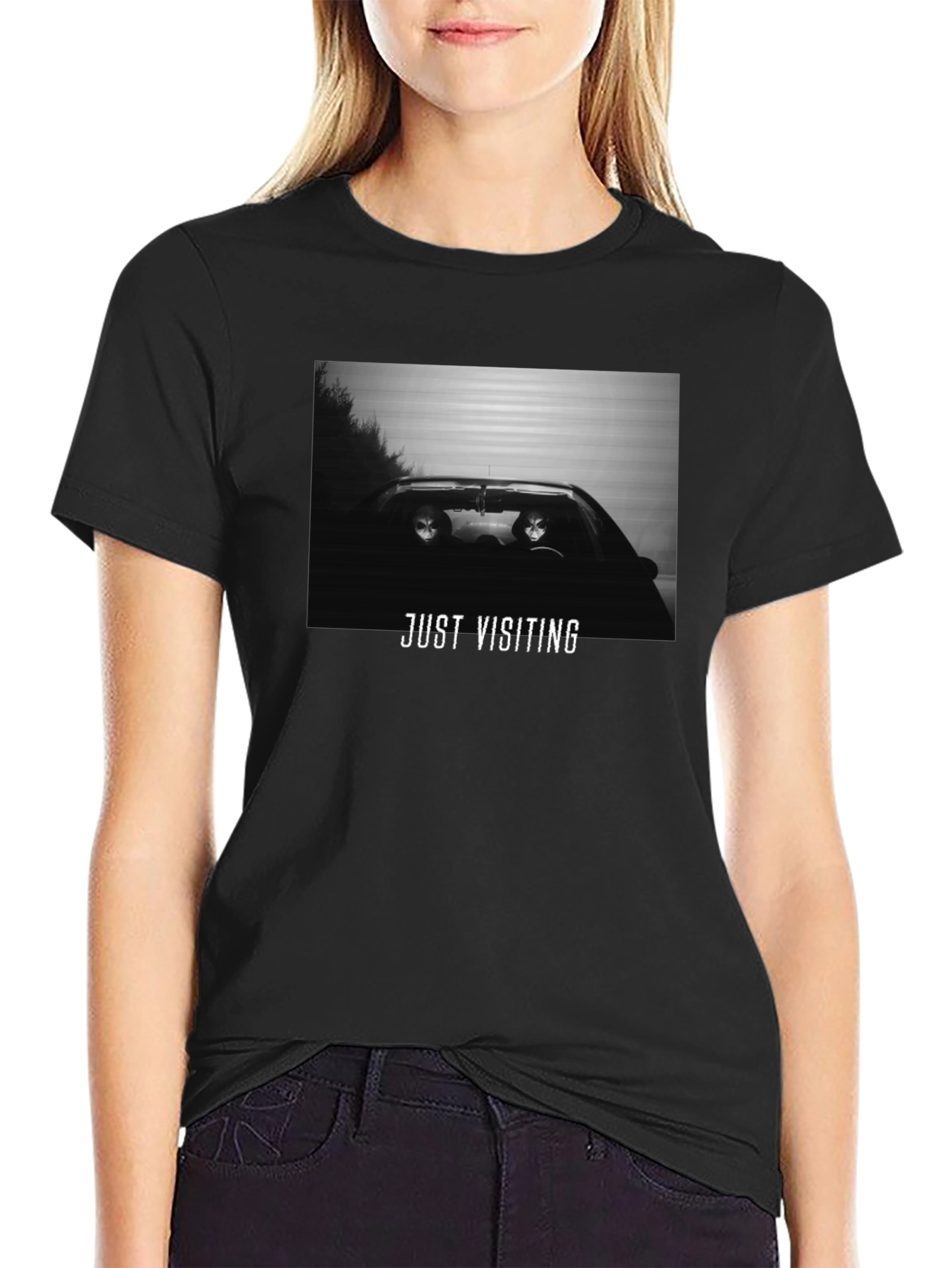 Just Visiting Alien Graphic T-Shirt - Black