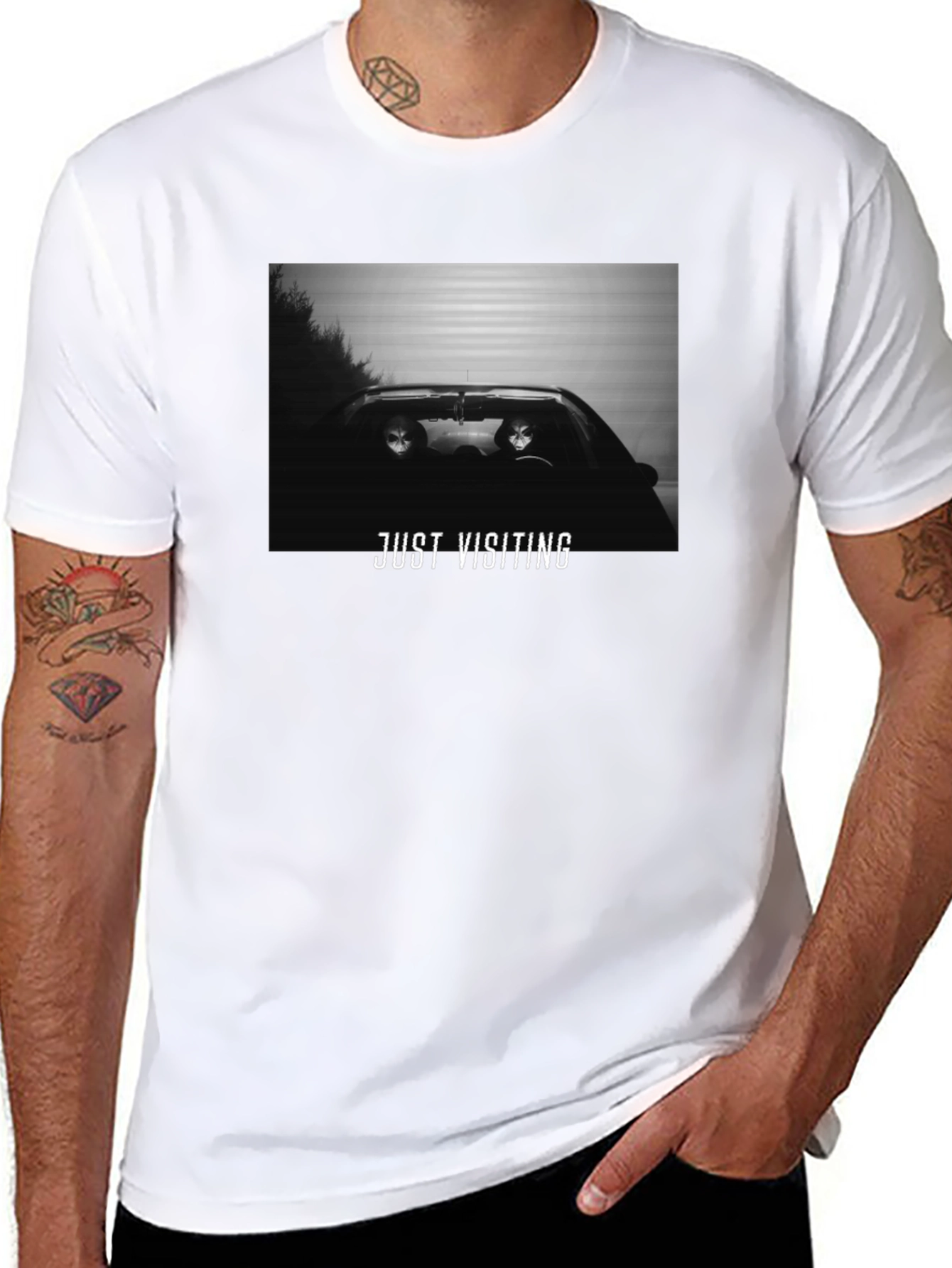 Just Visiting Alien Graphic T-Shirt - Black