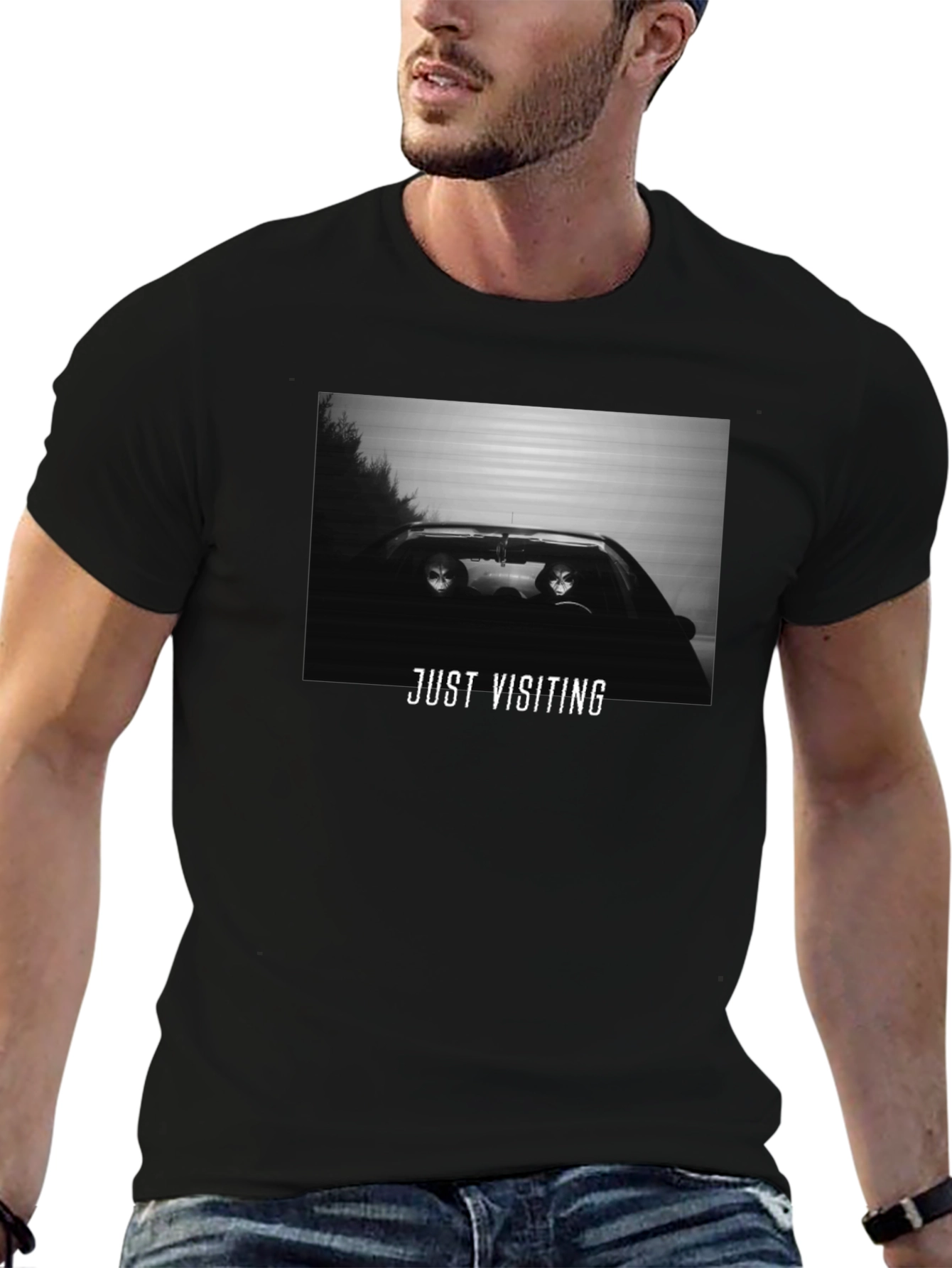 Just Visiting Alien Graphic T-Shirt - Black