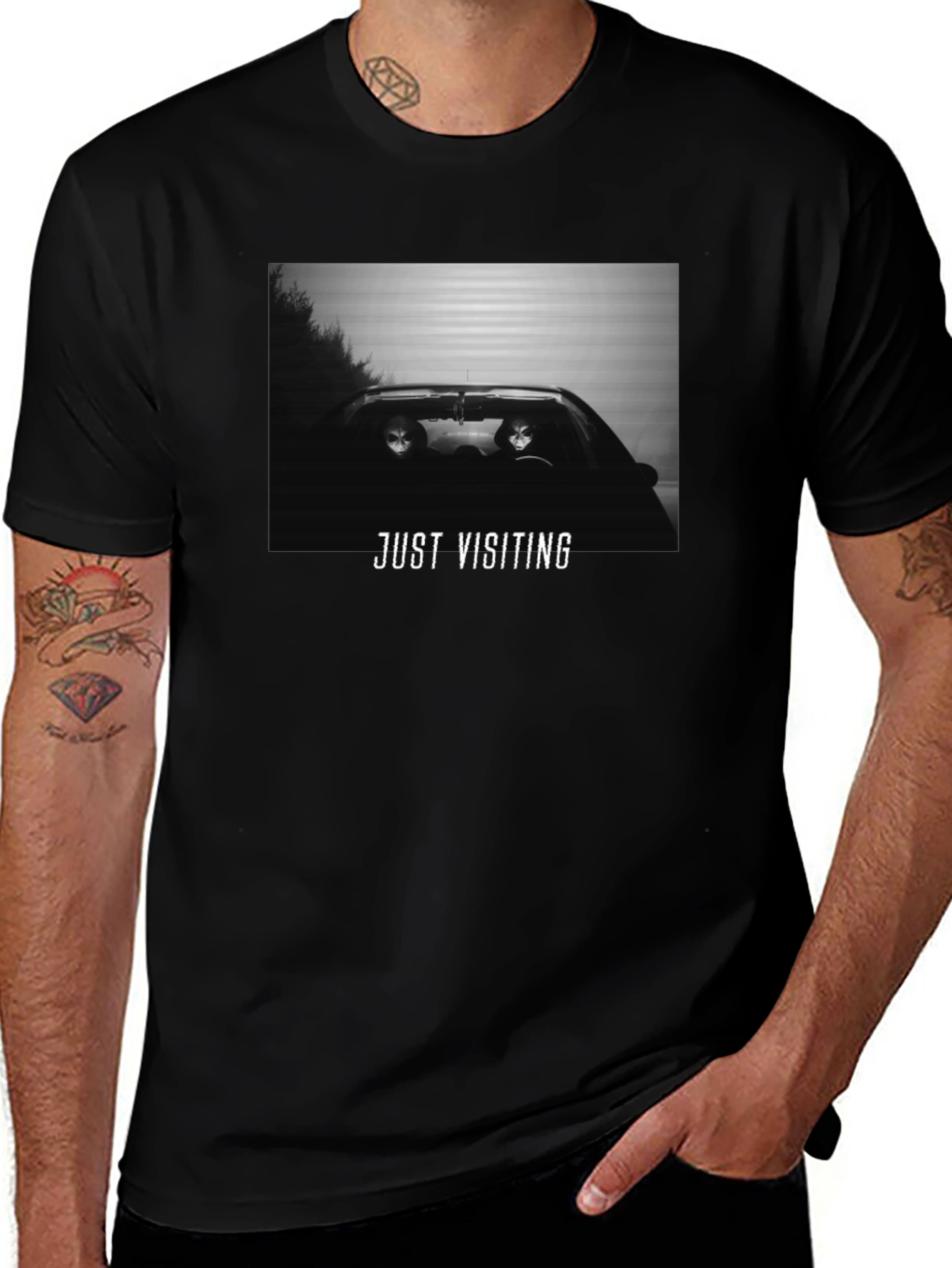 Just Visiting Alien Graphic T-Shirt - Black