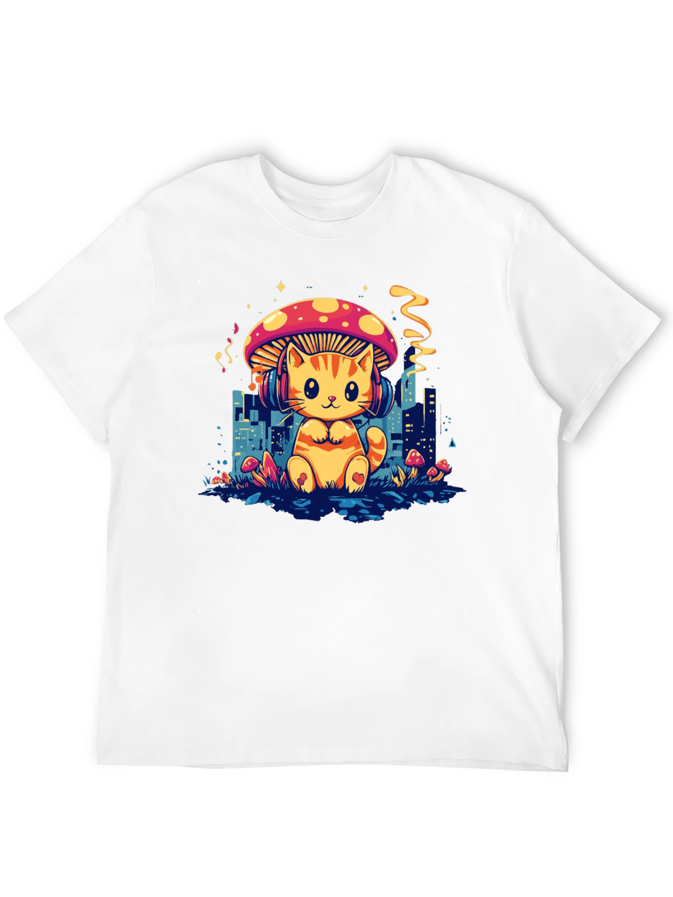 Cat Mushroom Black T-Shirt