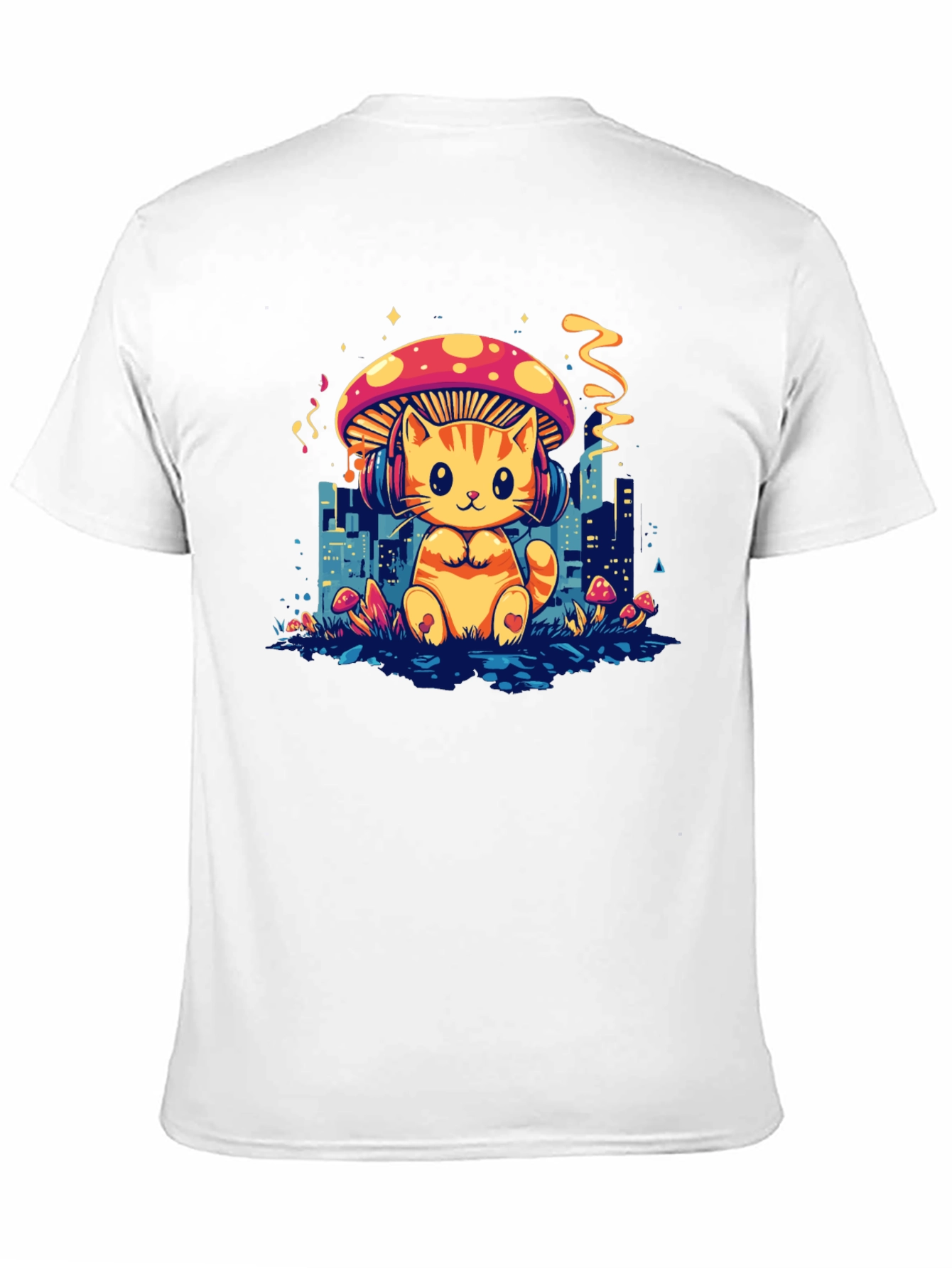 Cat Mushroom Black T-Shirt