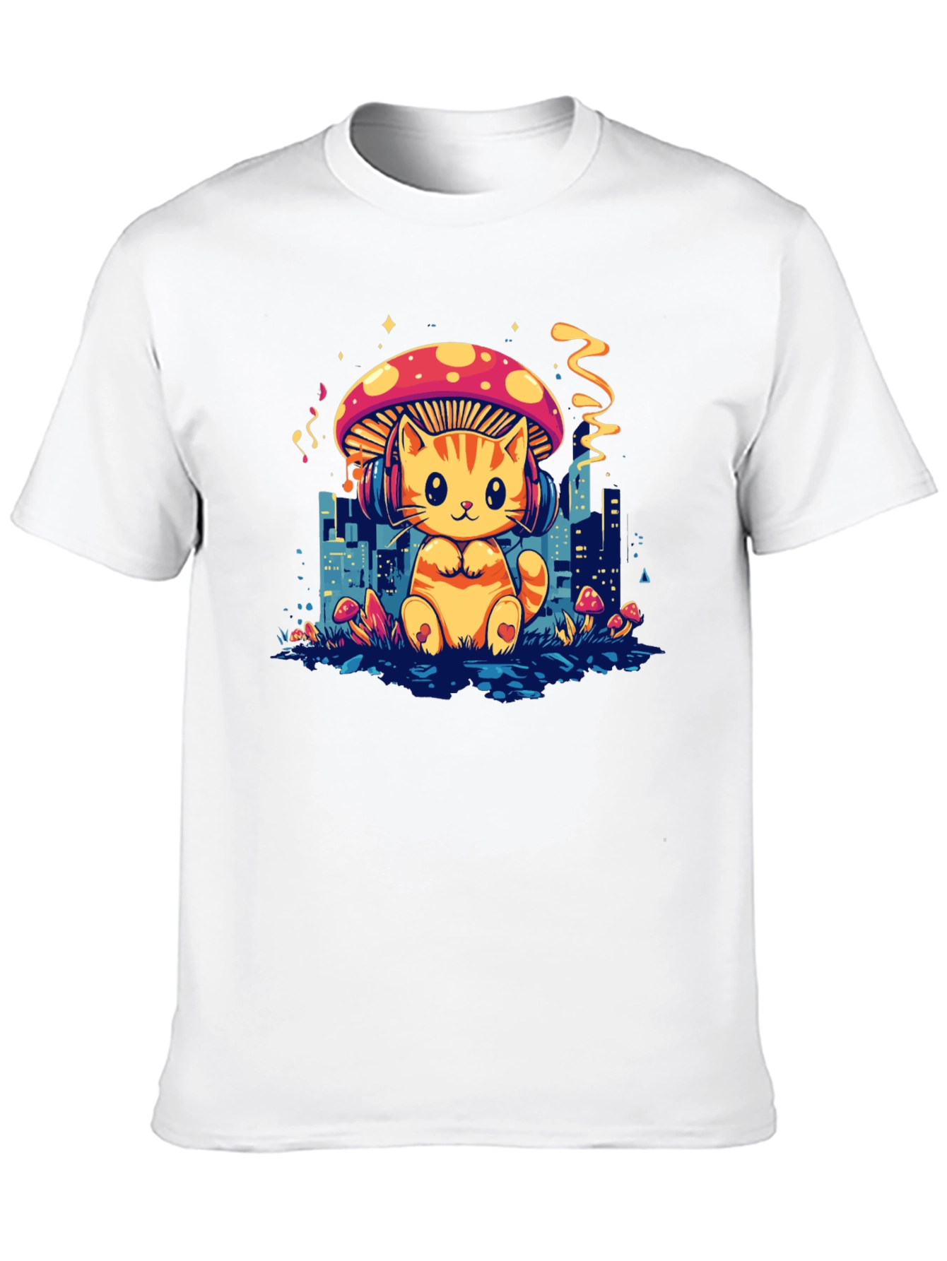 Cat Mushroom Black T-Shirt