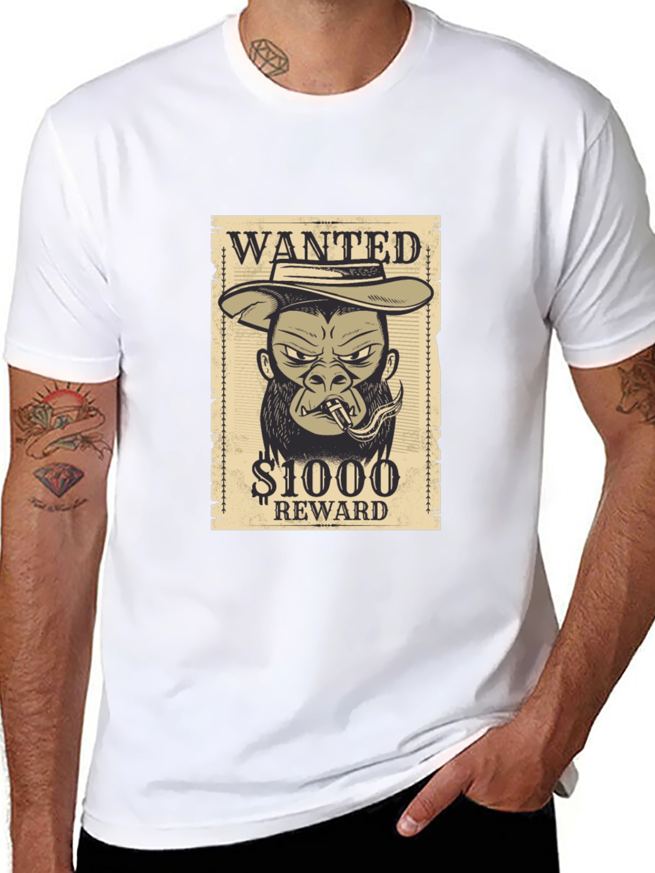 Wanted Gorilla T-Shirt - Novelty Graphic Tee