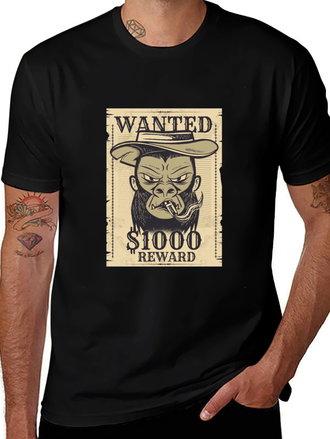 Wanted Gorilla T-Shirt - Novelty Graphic Tee