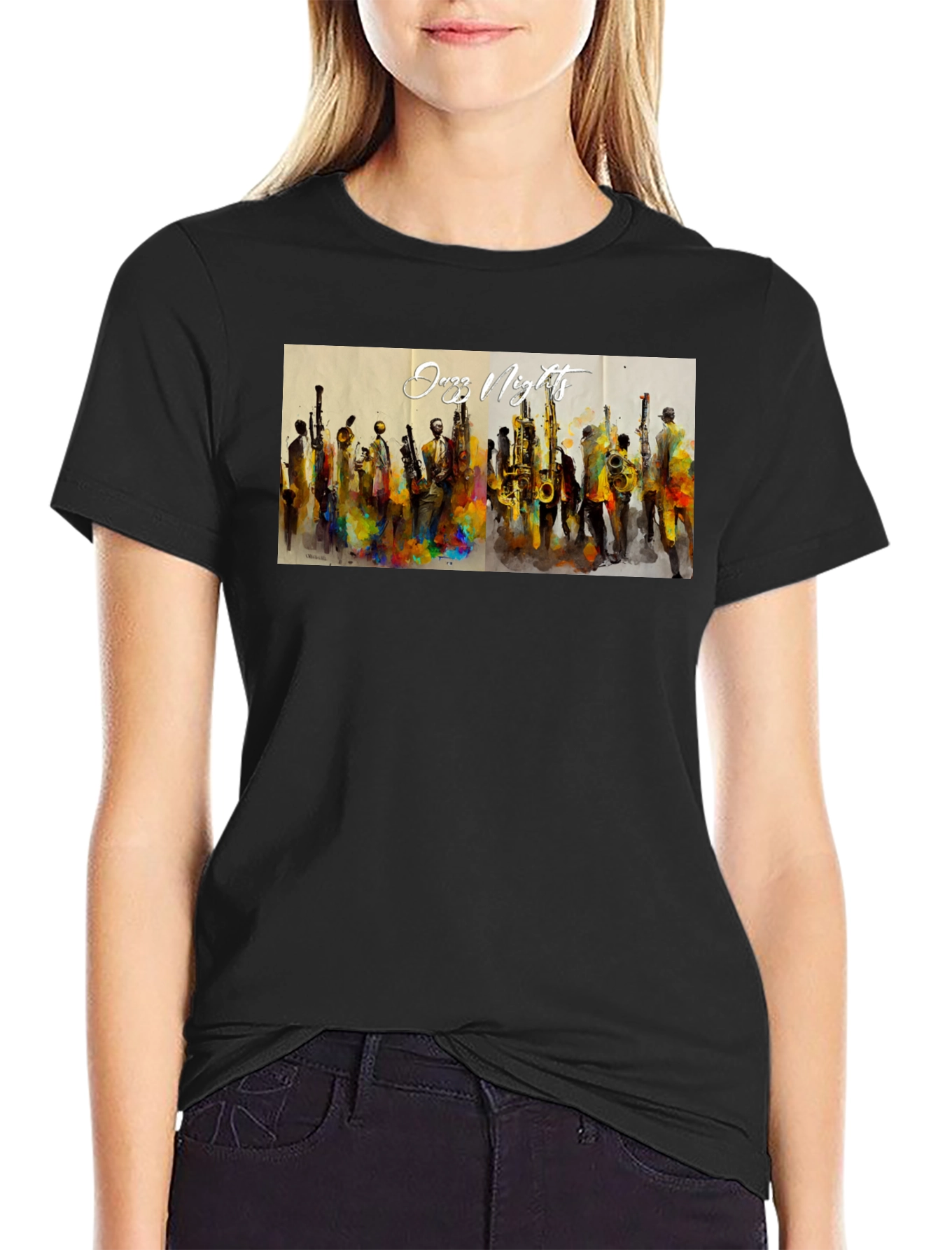 Jazz Nights Graphic Print Black T-Shirt