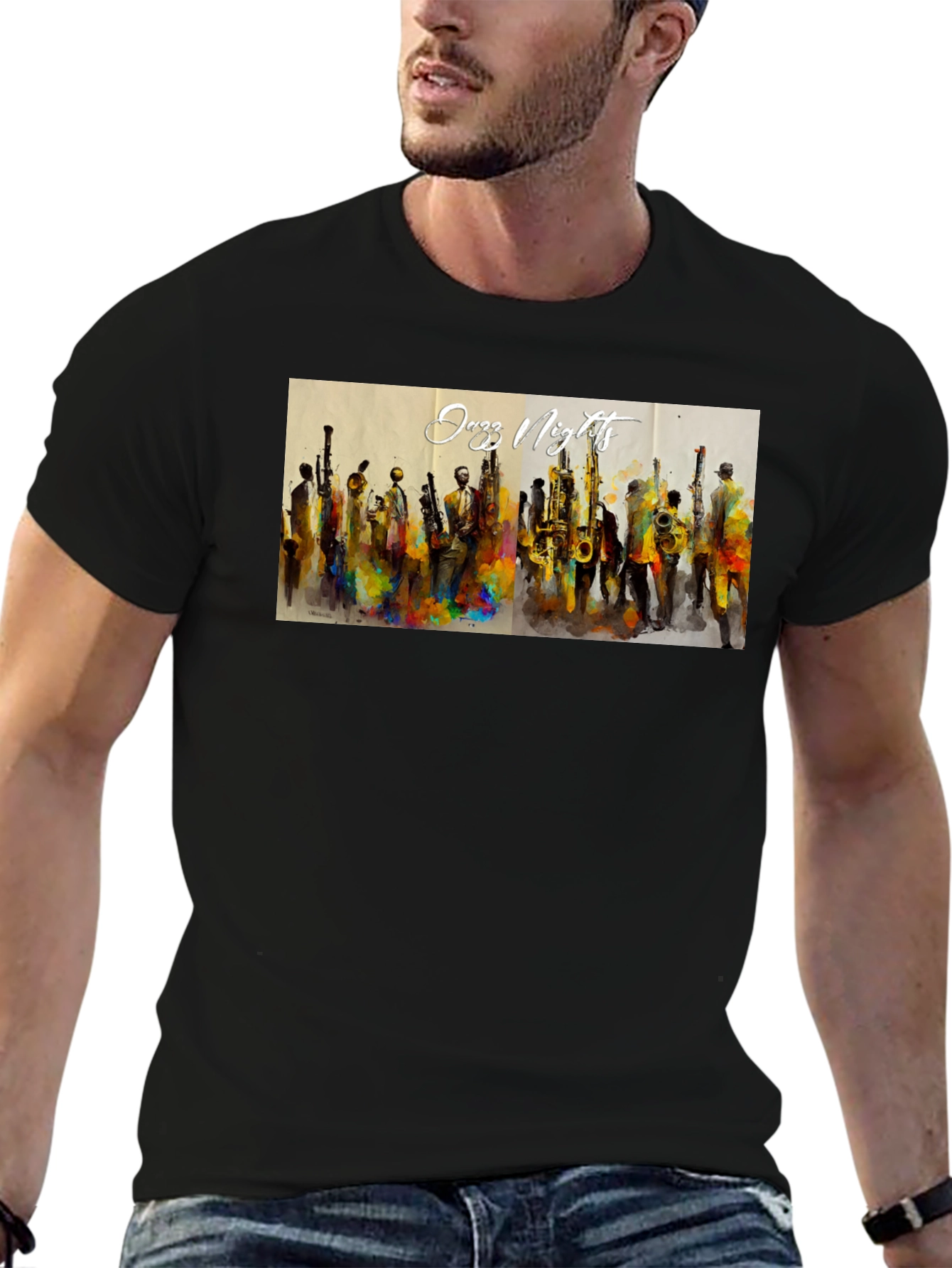Jazz Nights Graphic Print Black T-Shirt