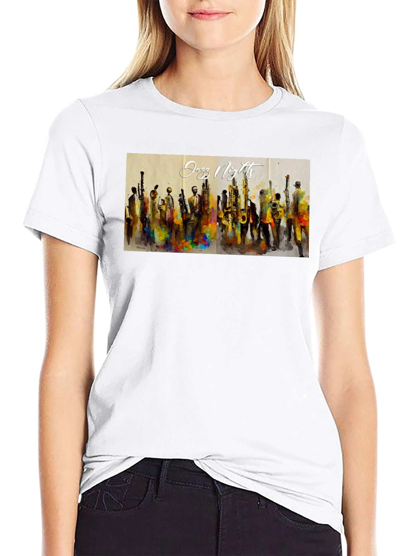 Jazz Nights Graphic Print Black T-Shirt