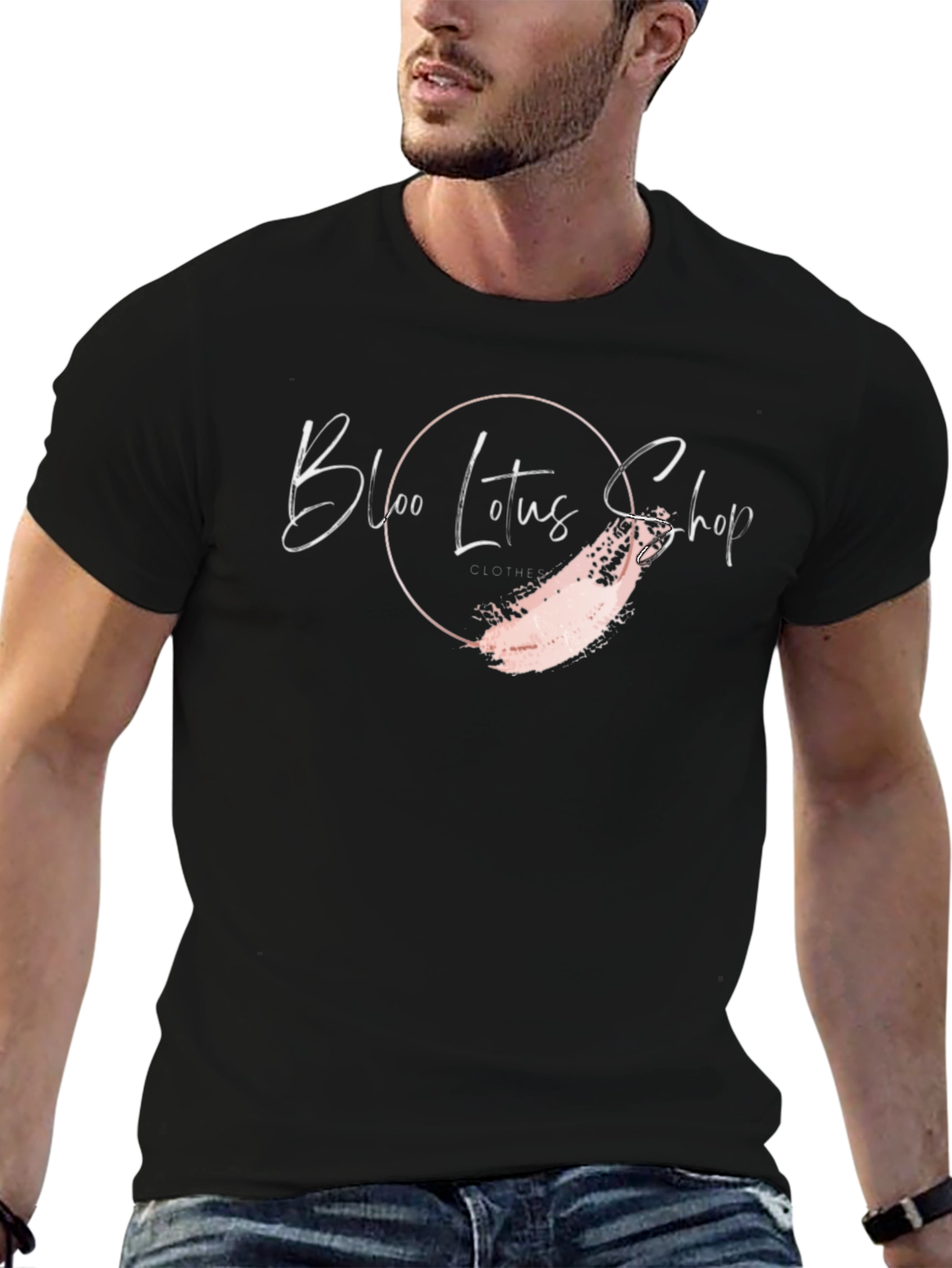 Black Tee with Bloo Lotus Shop Graphic