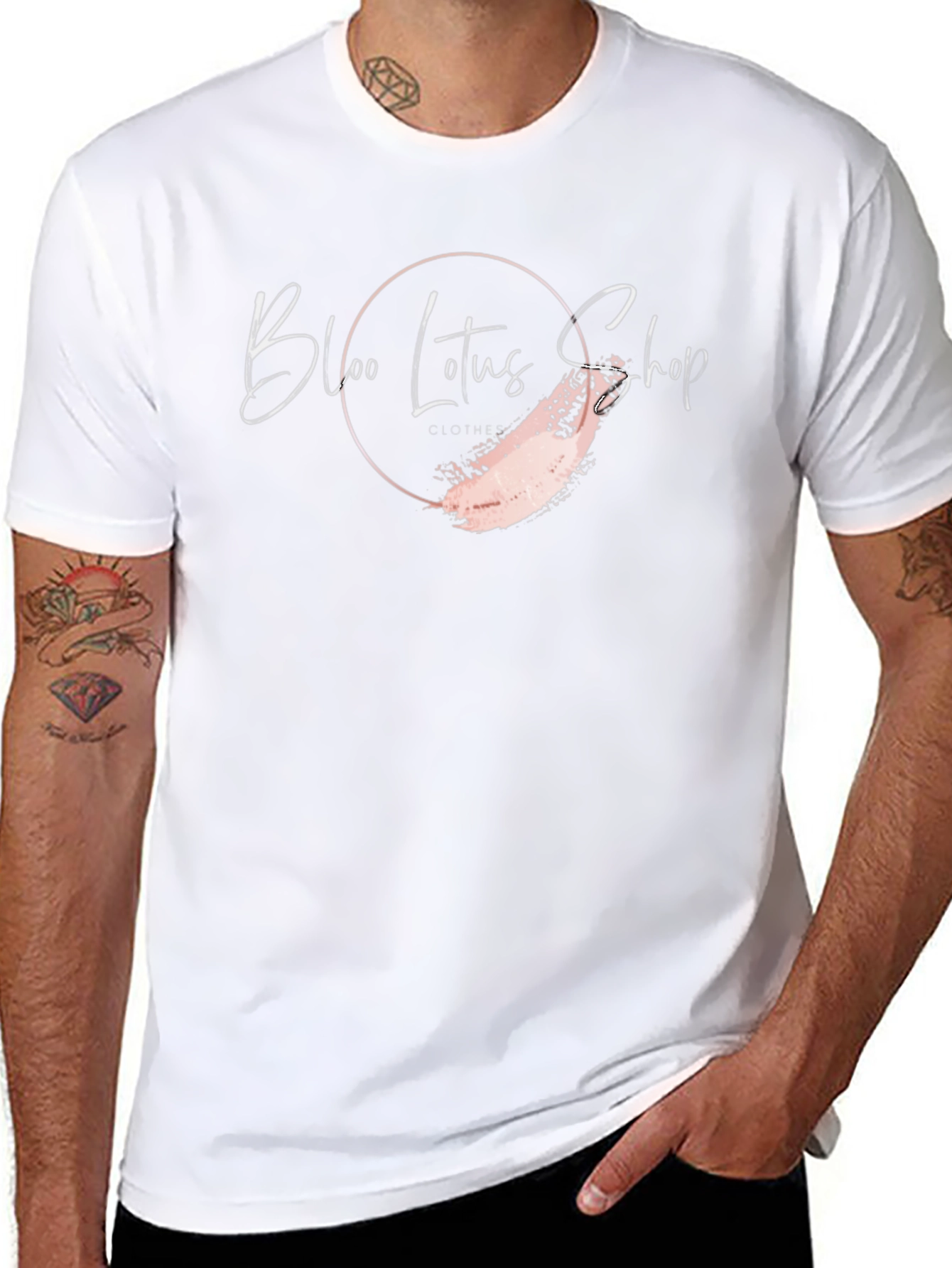 Black Tee with Bloo Lotus Shop Graphic