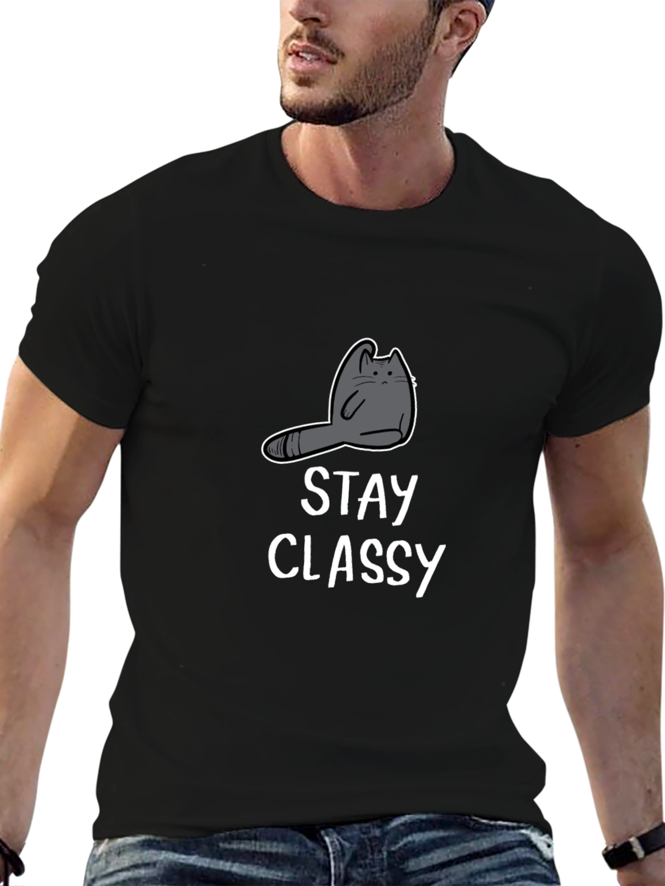Stay Classy Cat Graphic Tee - Unisex Cotton T-Shirt