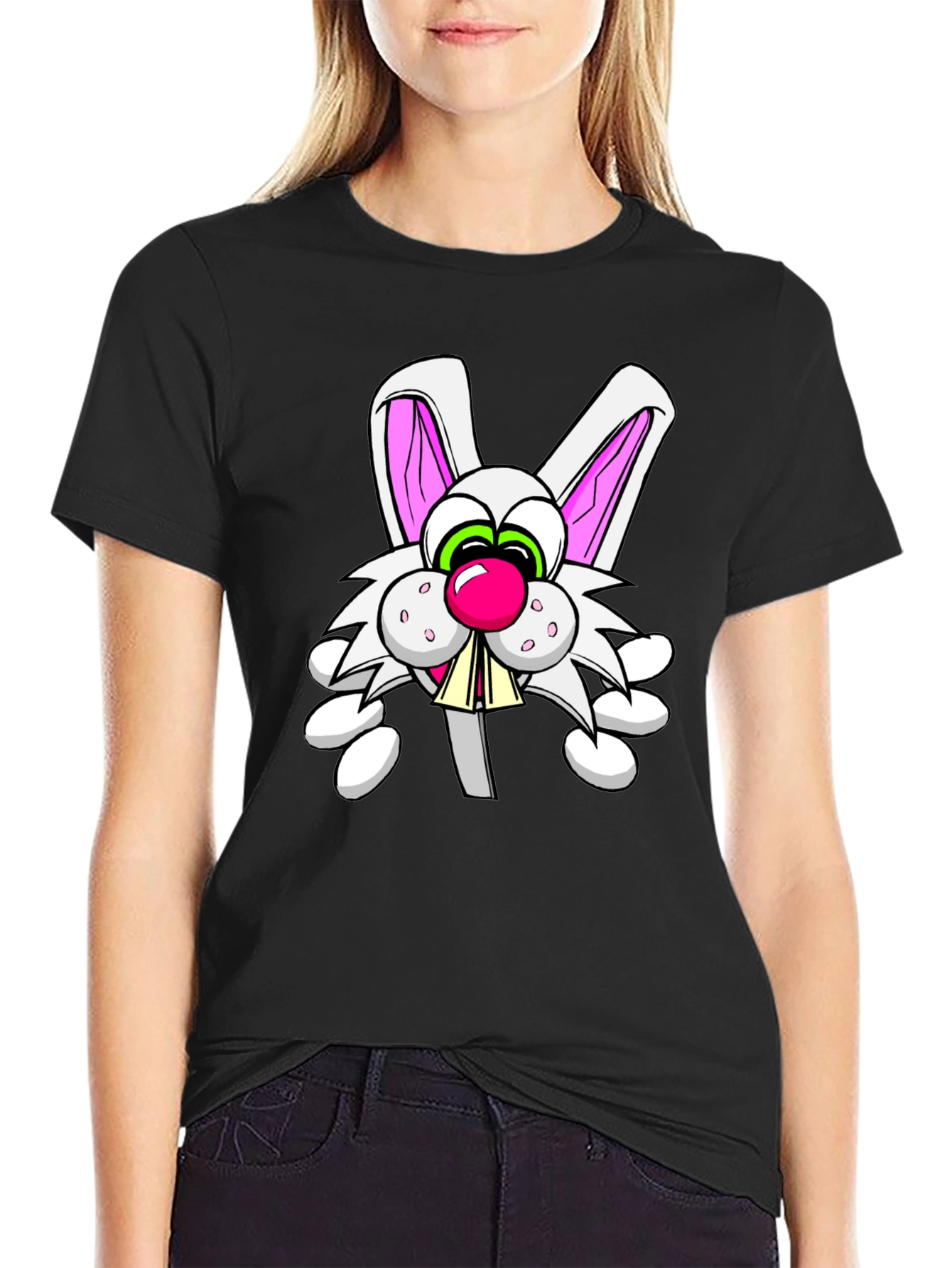 Cartoon Rabbit Graphic Black T-Shirt
