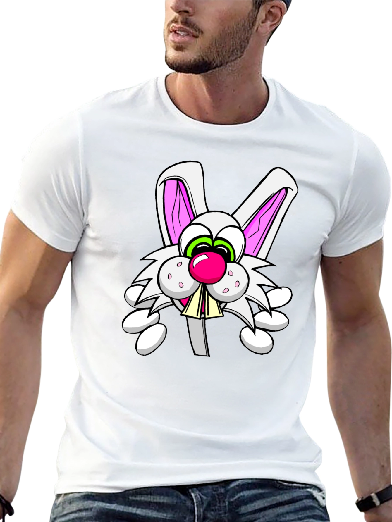Cartoon Rabbit Graphic Black T-Shirt