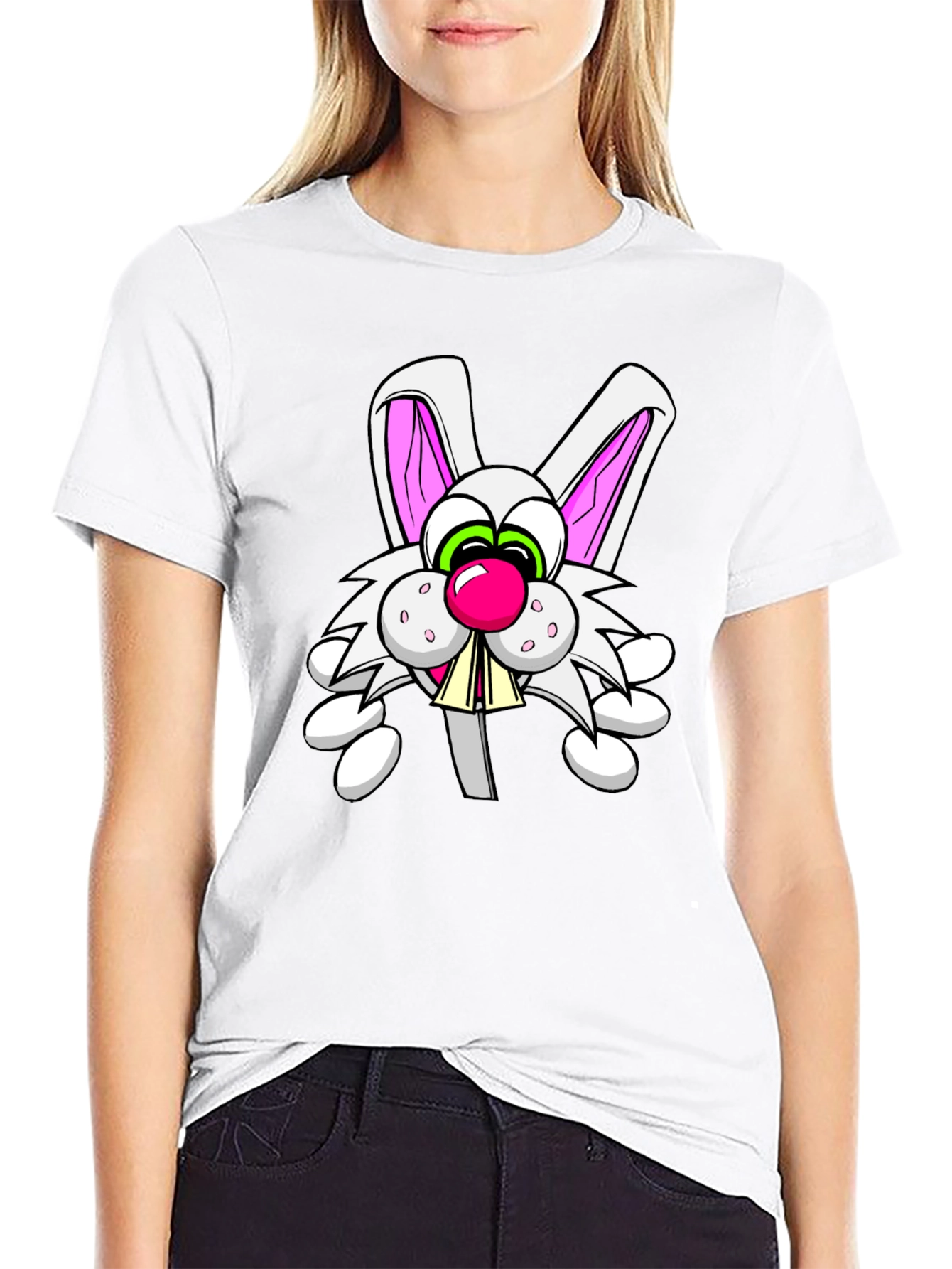 Cartoon Rabbit Graphic Black T-Shirt