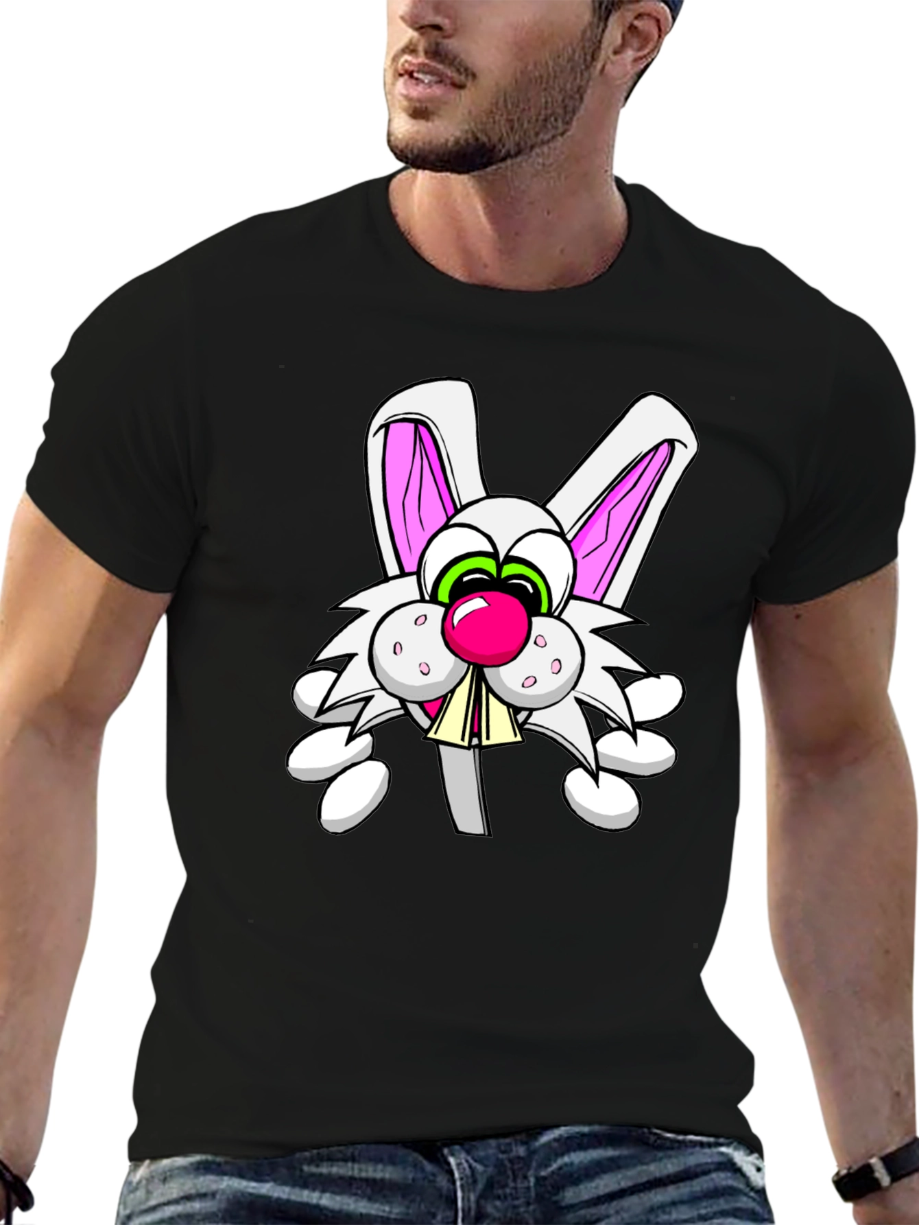 Cartoon Rabbit Graphic Black T-Shirt