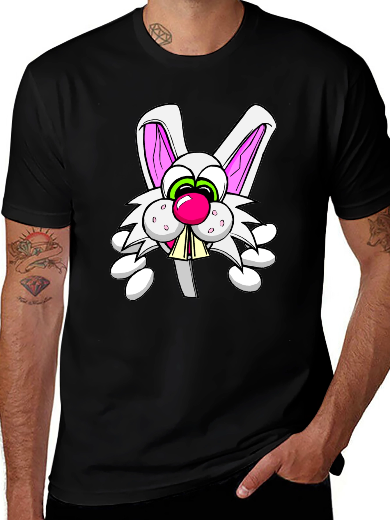 Cartoon Rabbit Graphic Black T-Shirt