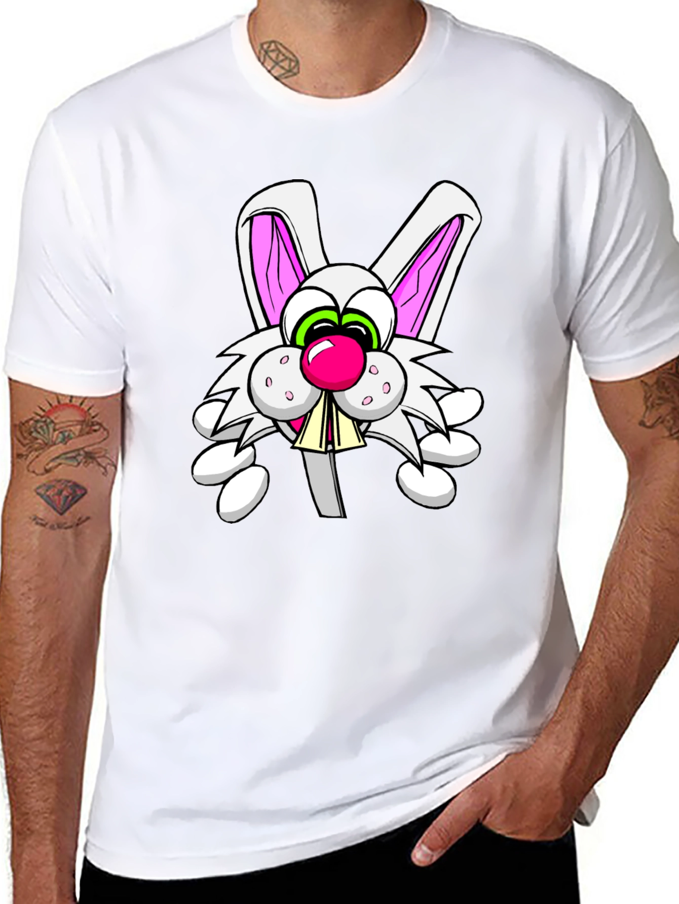 Cartoon Rabbit Graphic Black T-Shirt