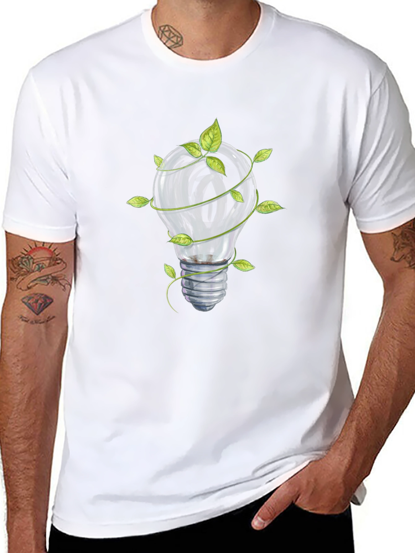Eco-Friendly Lightbulb Graphic Tee - Black Cotton Shirt