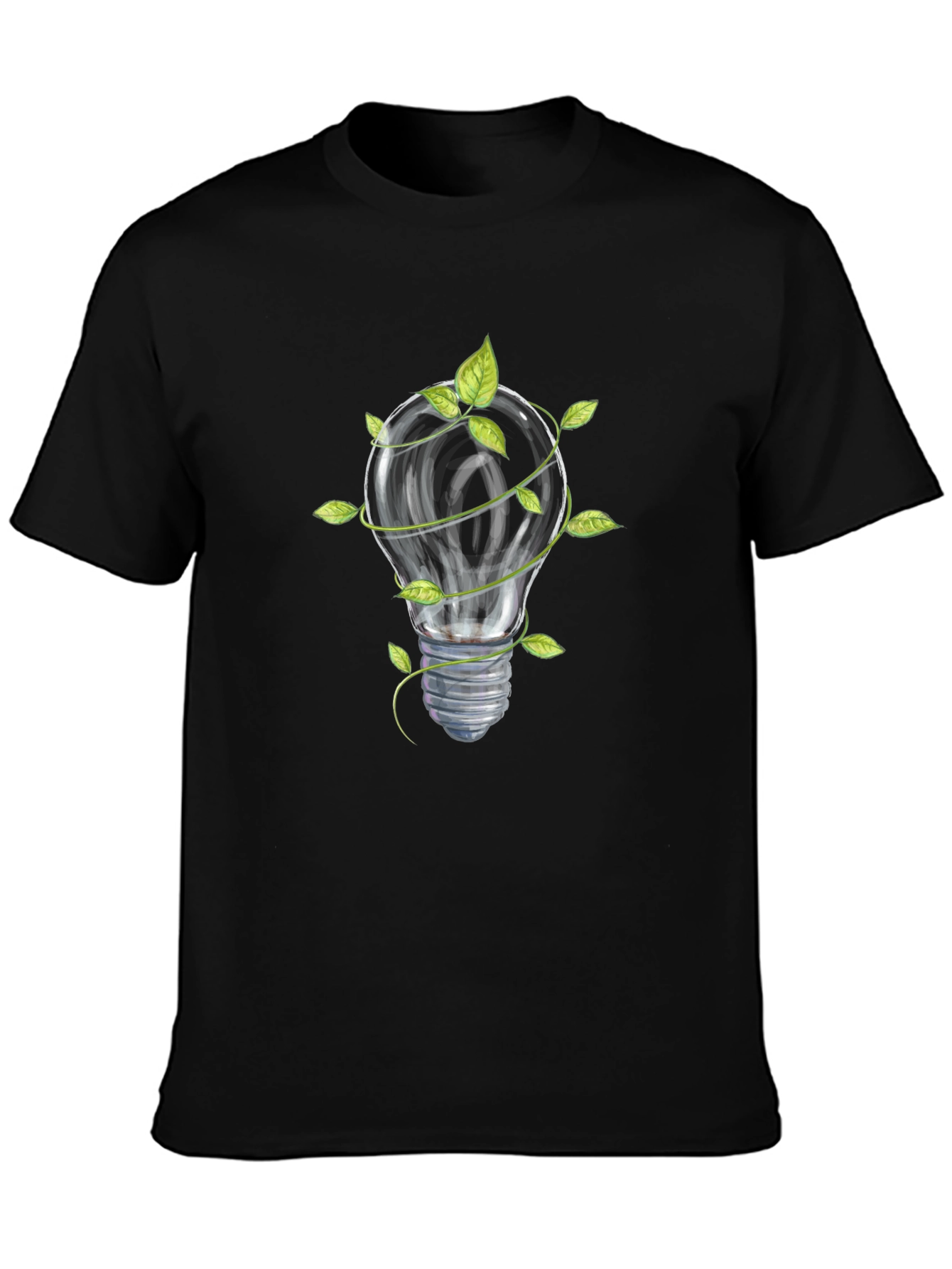 Eco-Friendly Lightbulb Graphic Tee - Black Cotton Shirt