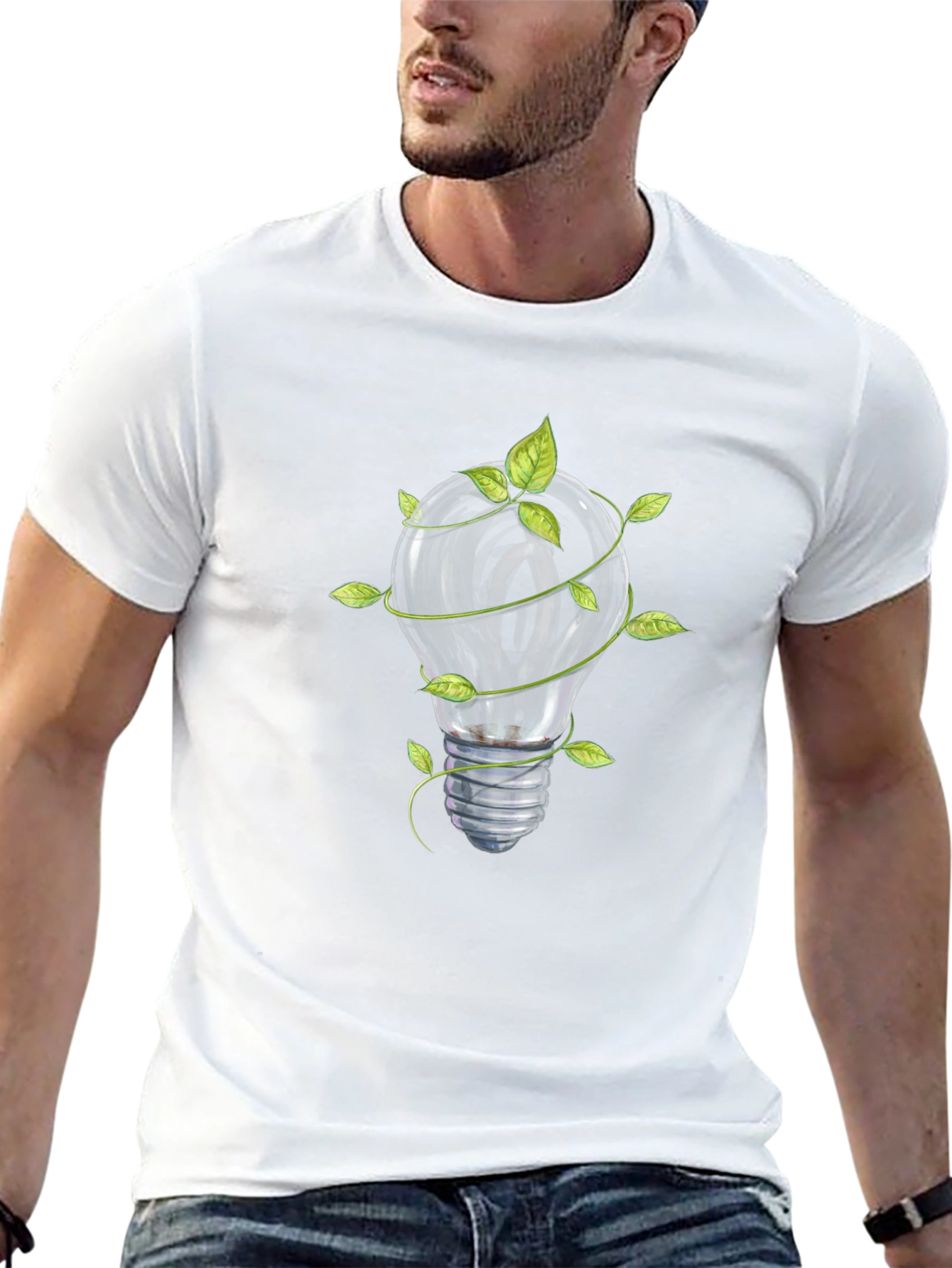 Eco-Friendly Lightbulb Graphic Tee - Black Cotton Shirt