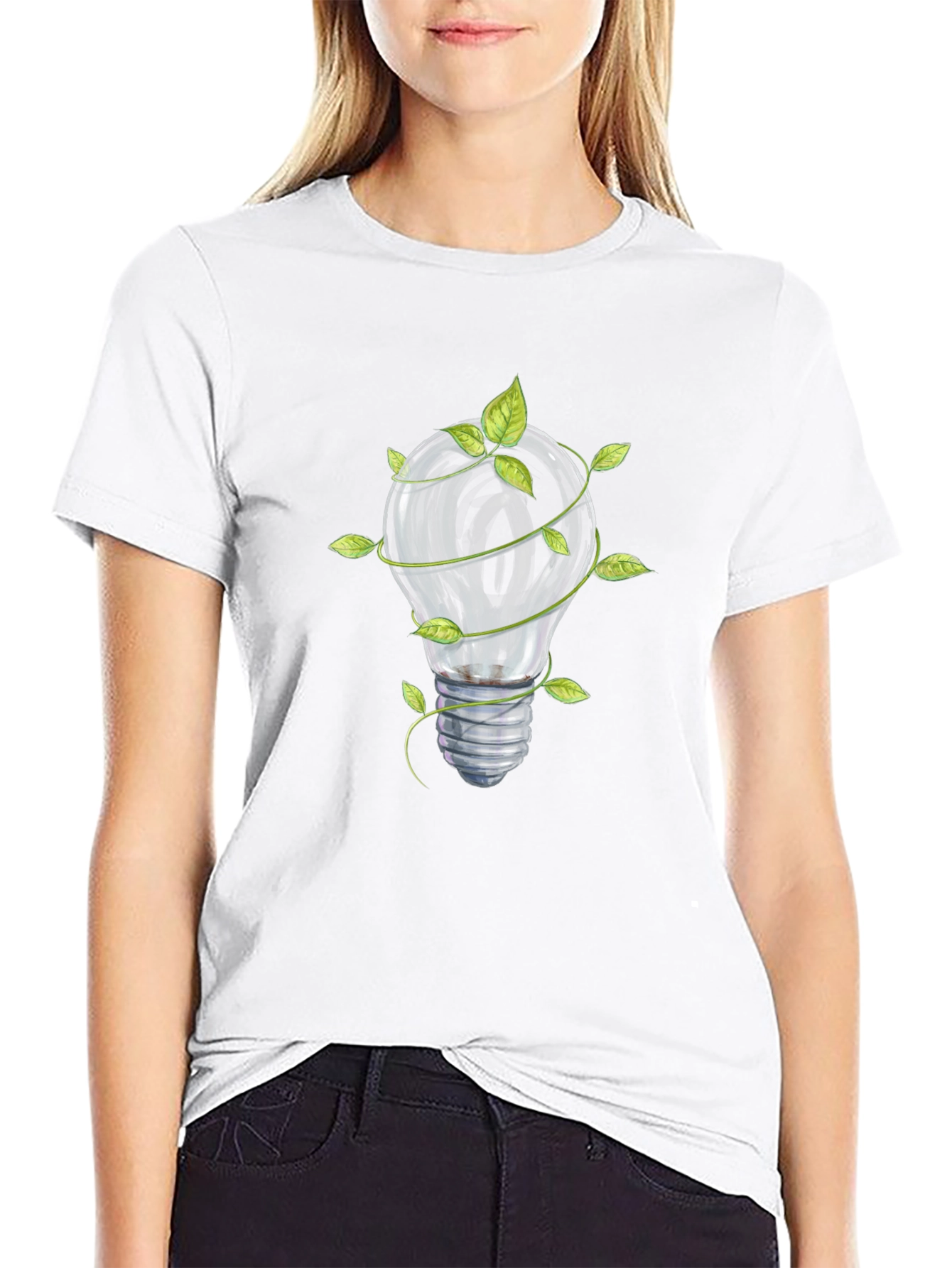 Eco-Friendly Lightbulb Graphic Tee - Black Cotton Shirt
