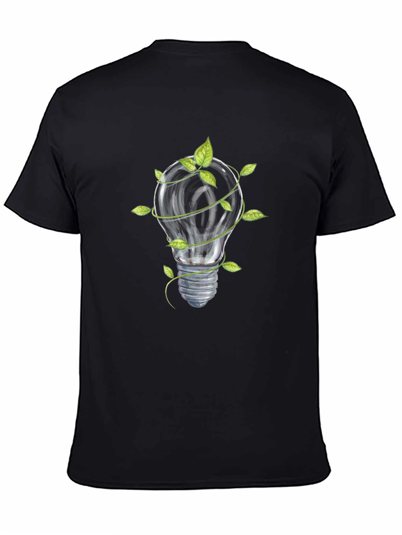 Eco-Friendly Lightbulb Graphic Tee - Black Cotton Shirt