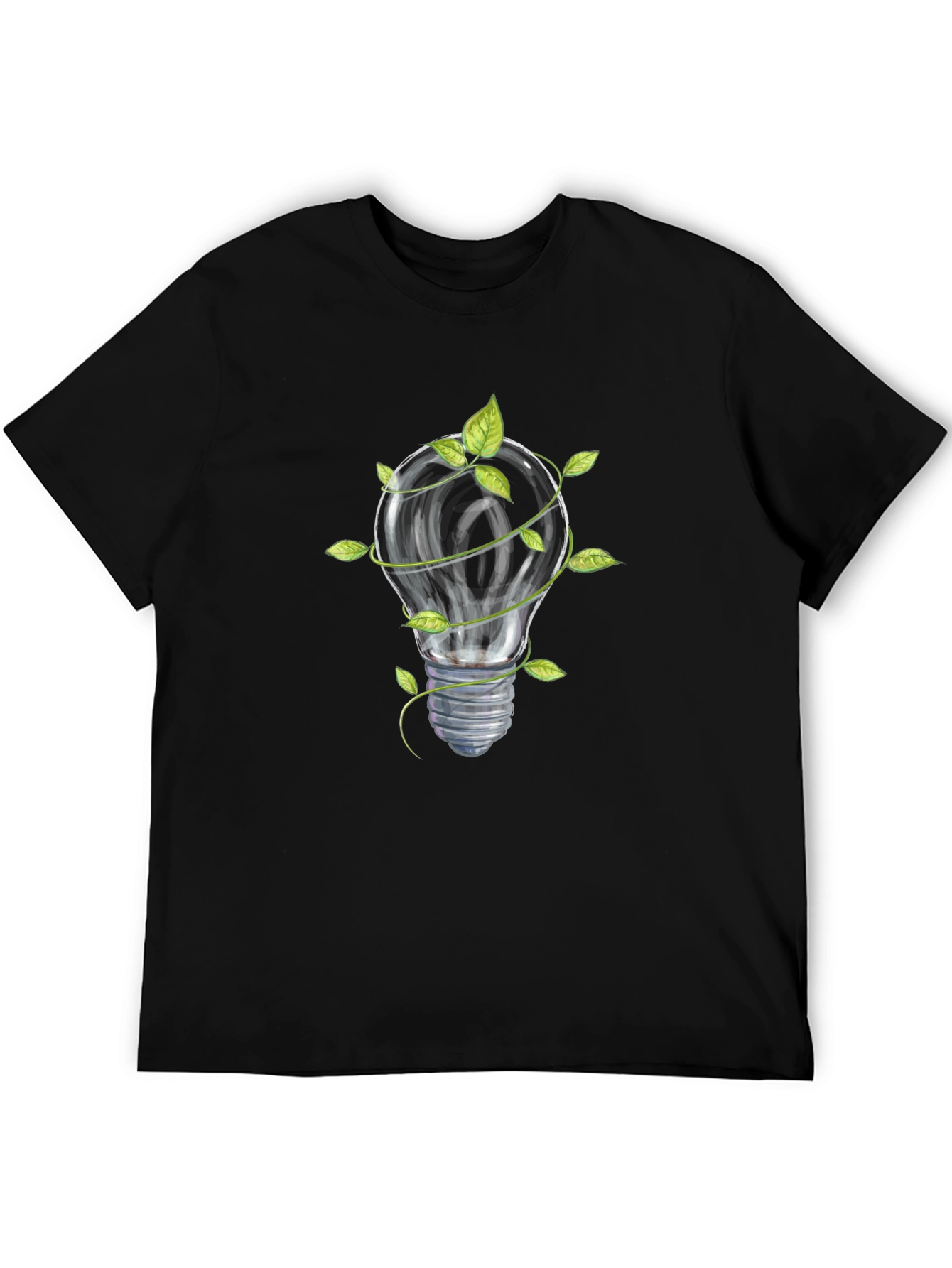 Eco-Friendly Lightbulb Graphic Tee - Black Cotton Shirt