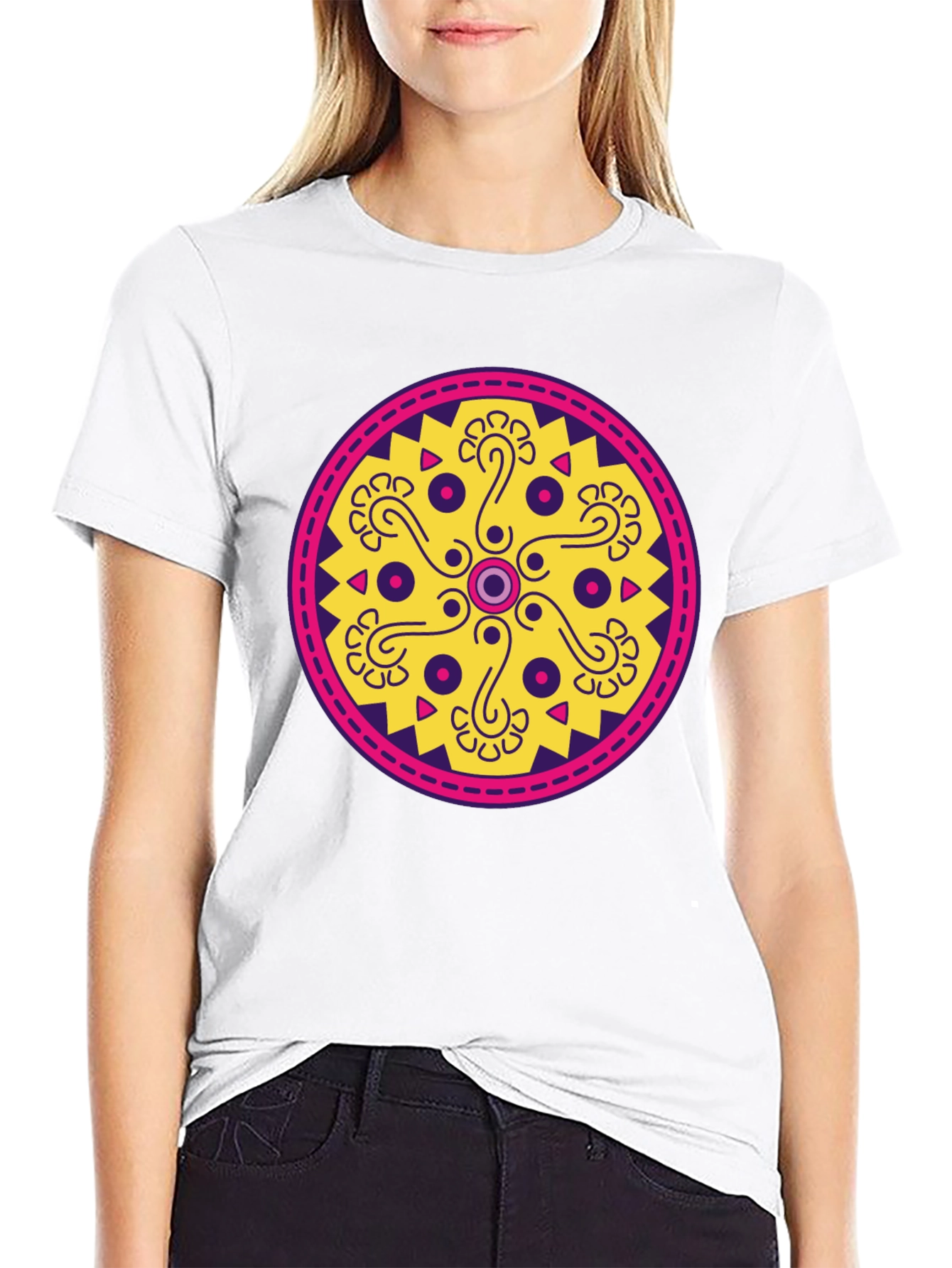 Ethnic Pattern Tee - Round Geometric Design