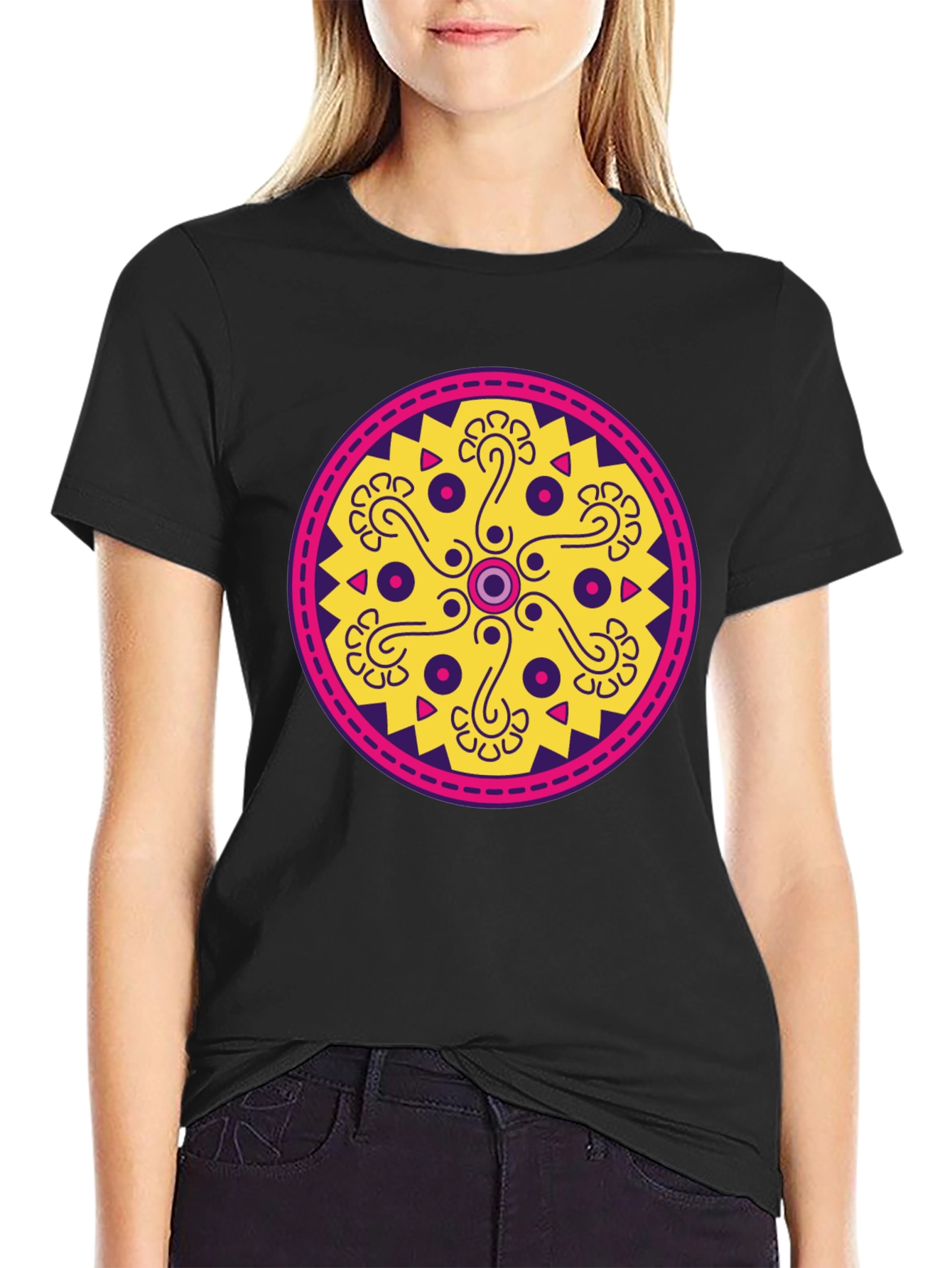 Ethnic Pattern Tee - Round Geometric Design