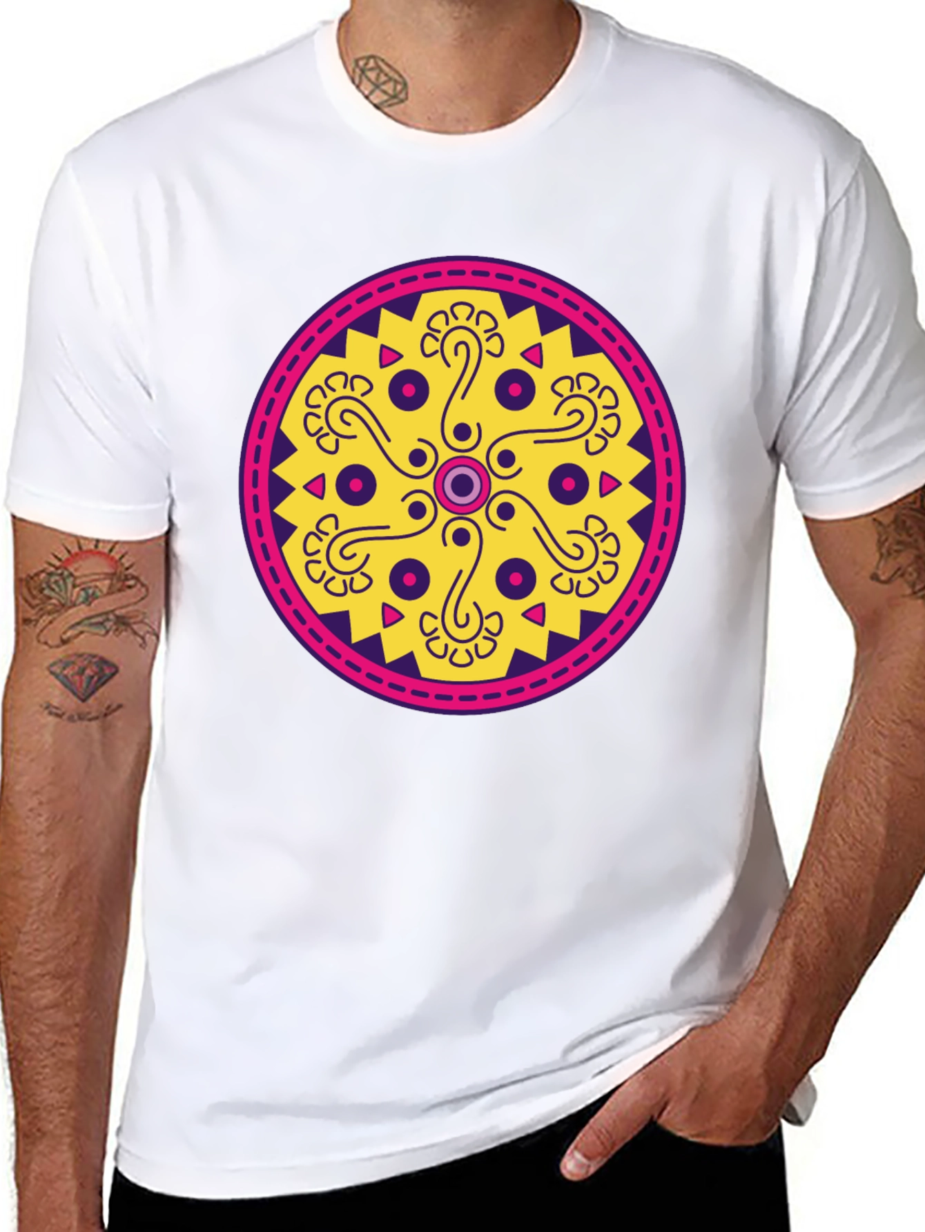 Ethnic Pattern Tee - Round Geometric Design