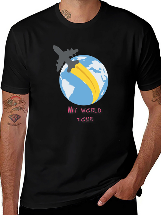My World Tour Graphic Tee - Airplane Globe Travel Shirt