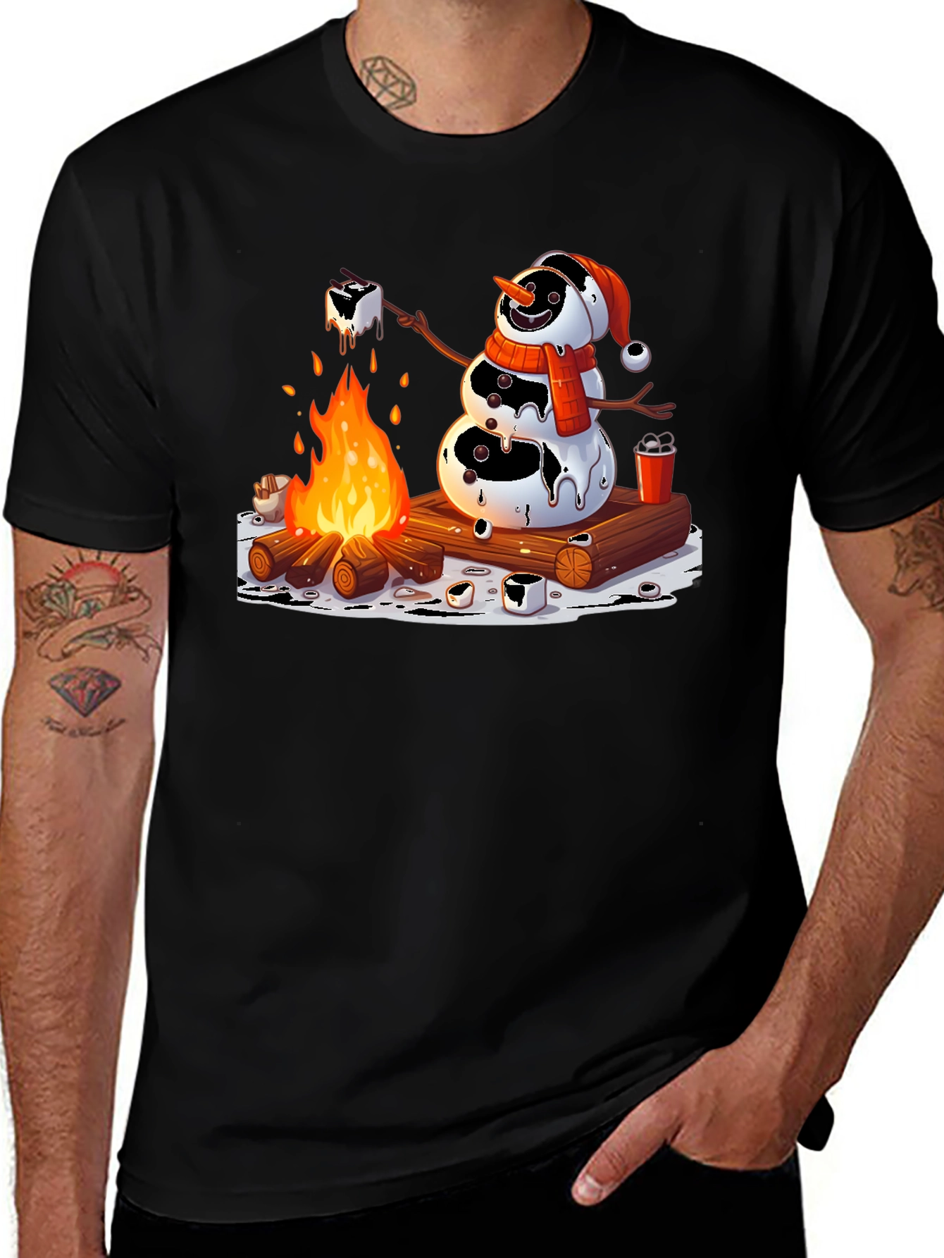 Melting Snowman Smores Campfire Graphic Tee