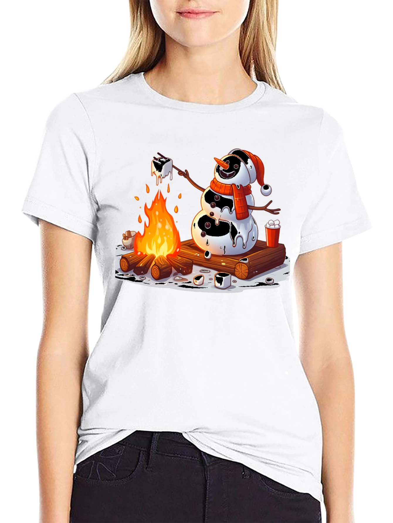 Melting Snowman Smores Campfire Graphic Tee