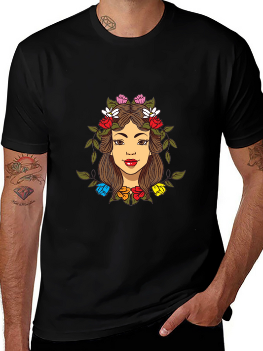 Floral Crown Girl Graphic Tee - Unisex Black T-Shirt