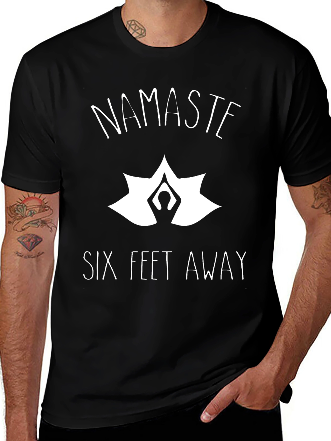 Namaste Six Feet Away Novelty T-Shirt