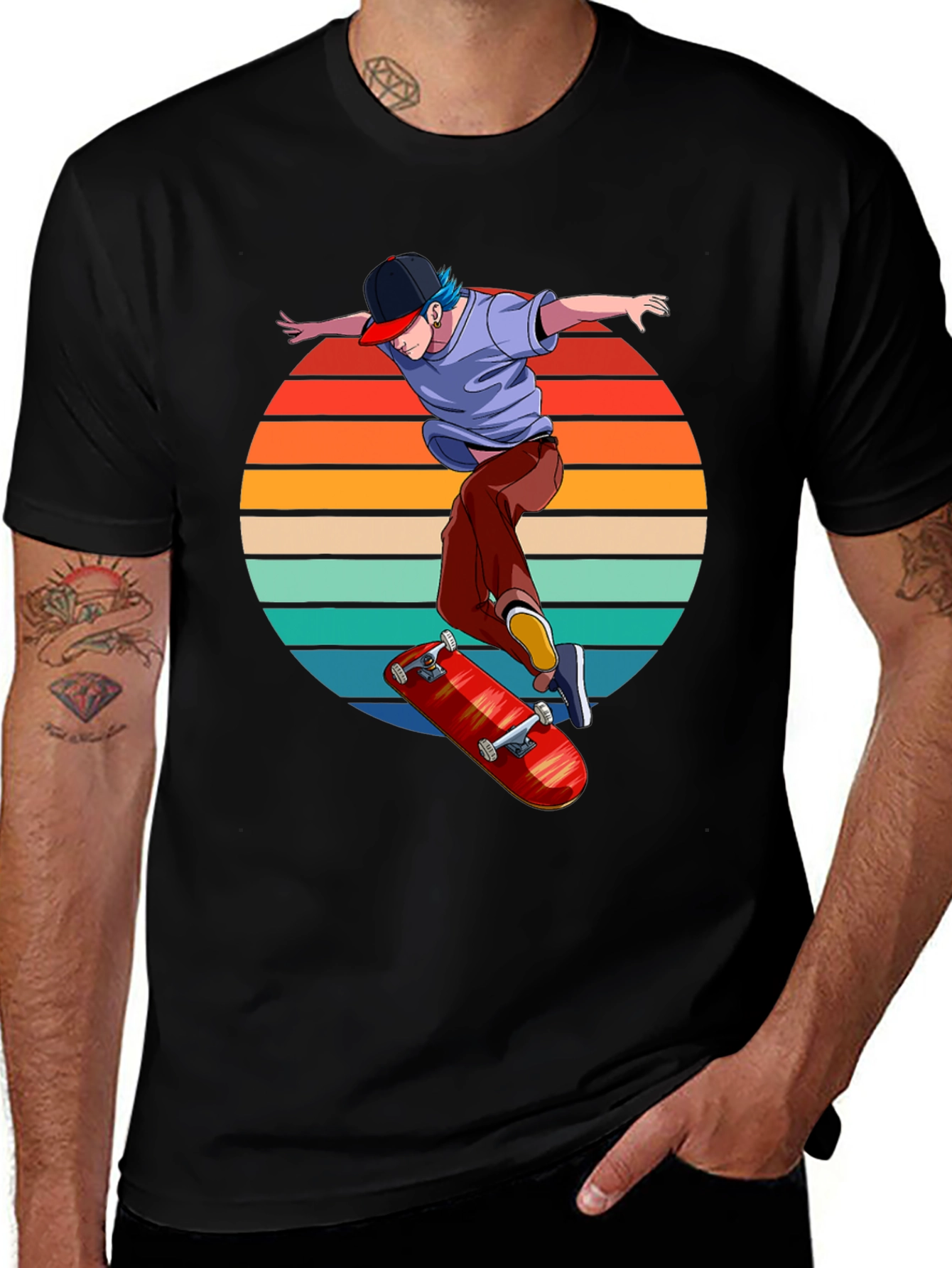 Skater Sunset Graphic Tee - Retro Style