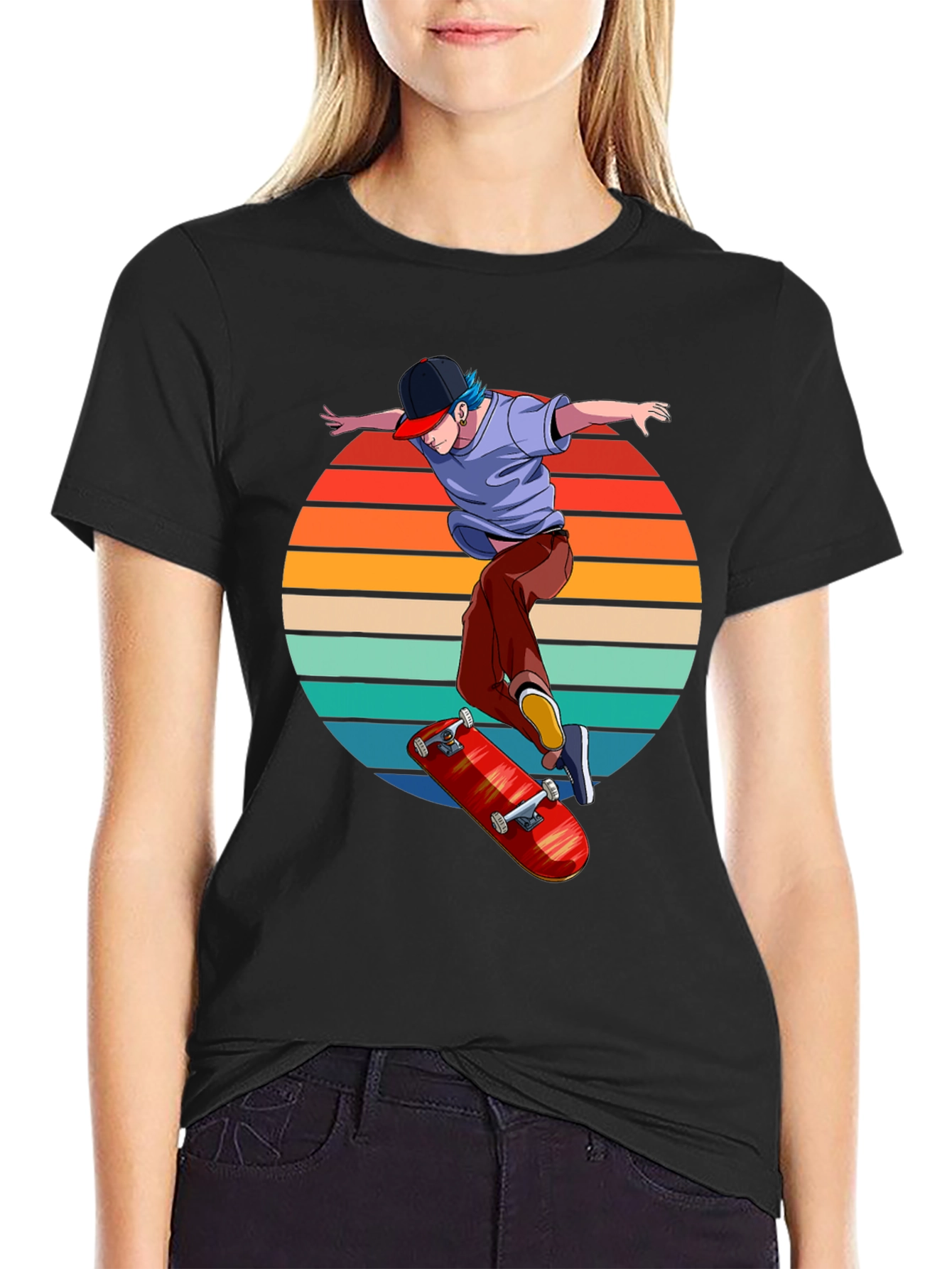 Skater Sunset Graphic Tee - Retro Style