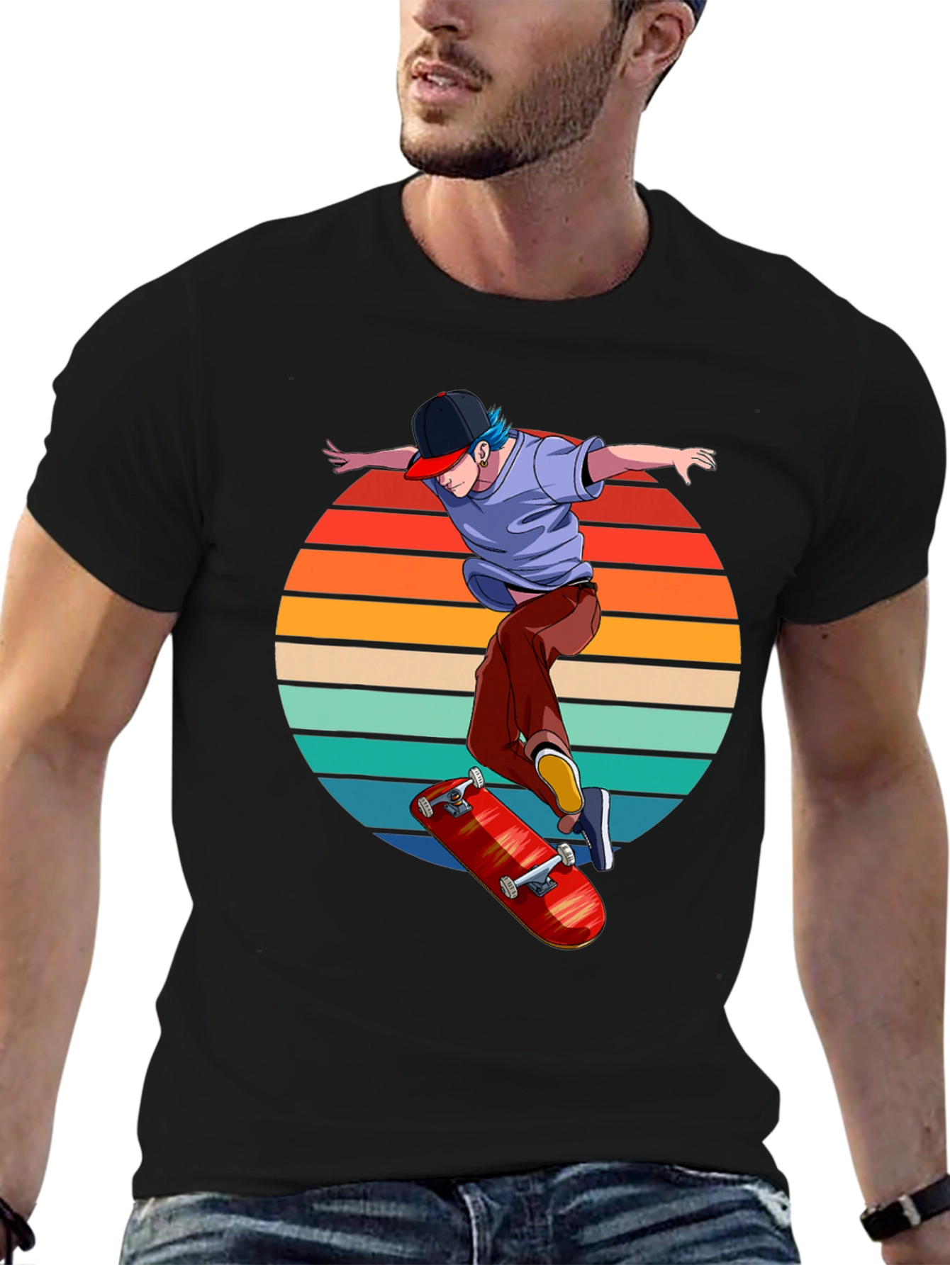 Skater Sunset Graphic Tee - Retro Style