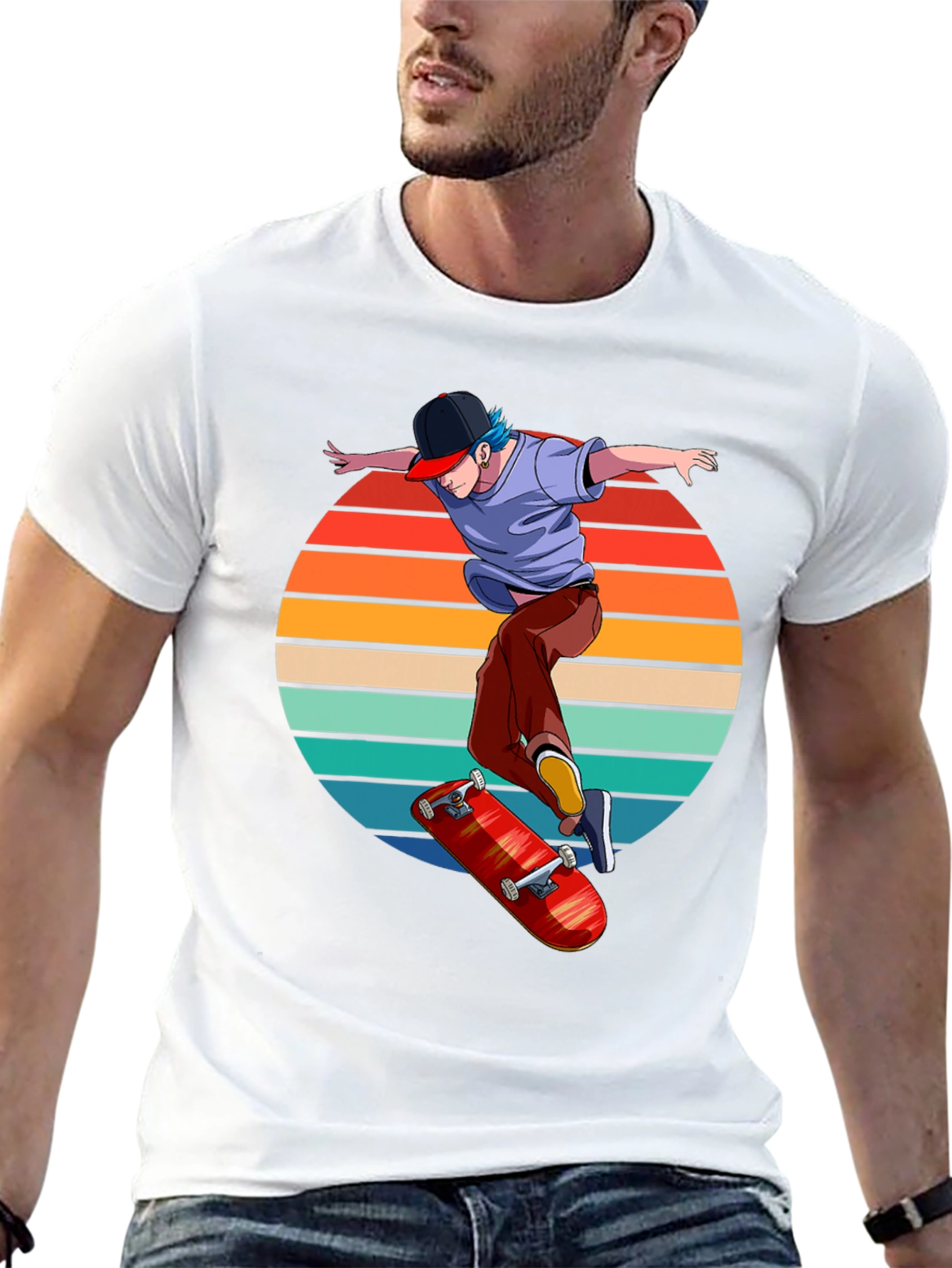 Skater Sunset Graphic Tee - Retro Style